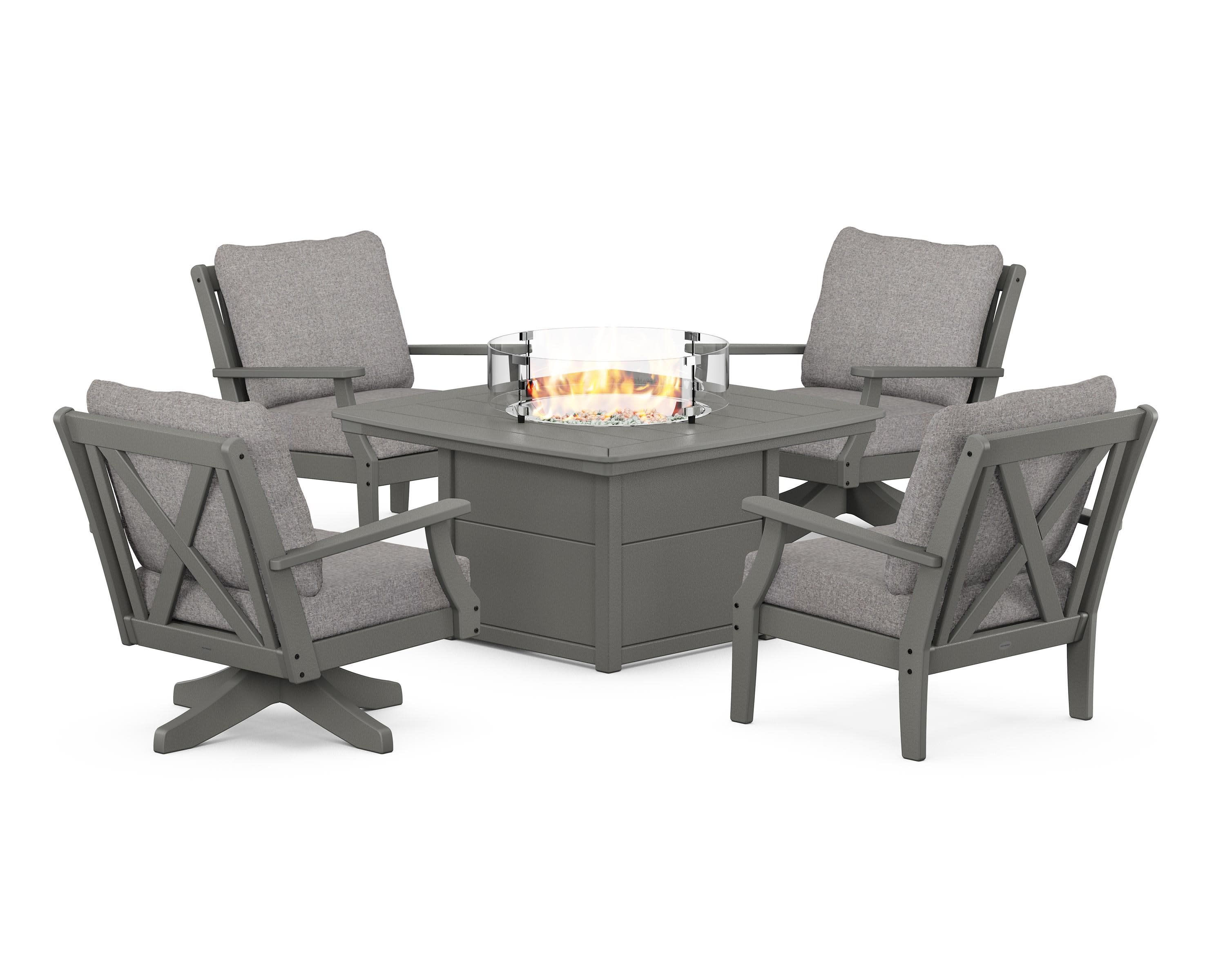 Braxton 5-Piece Deep Seating Set with Fire Table in Slate Grey / Grey Mist