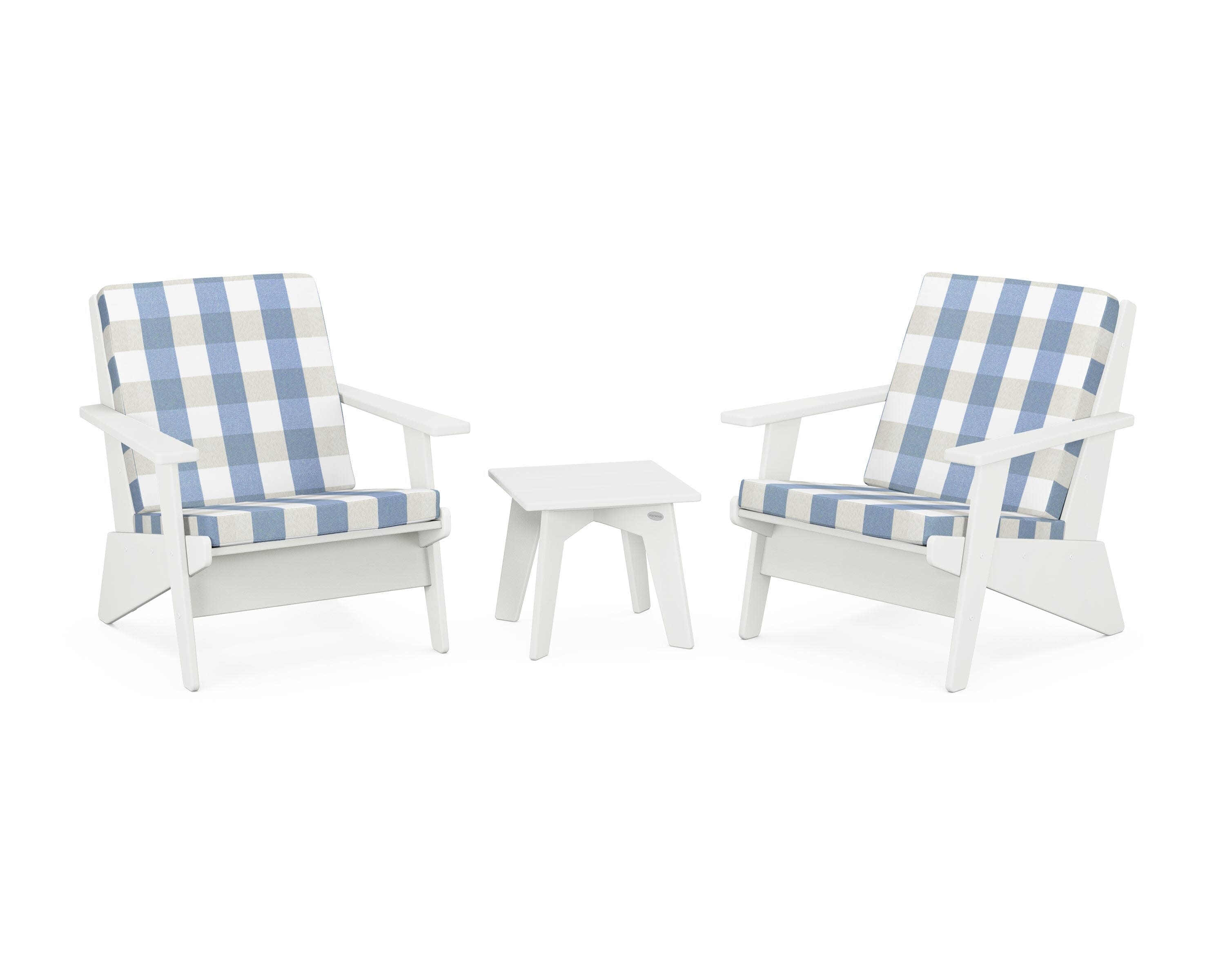 Riviera Modern Lounge 3-Piece Set in Vintage White / Buffalo Plaid Sky Blue