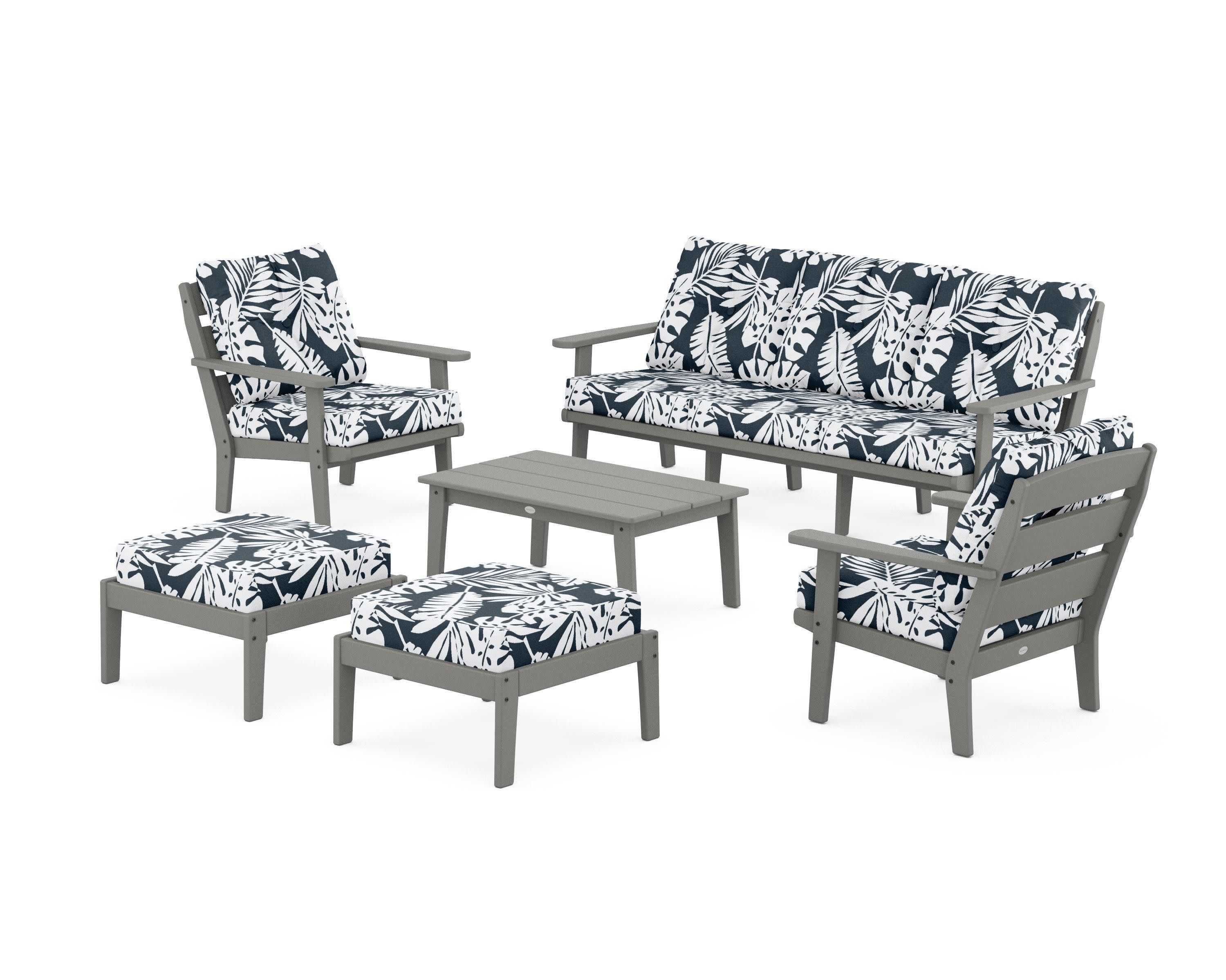 Lakeside 6-Piece Lounge Sofa Set in Slate Grey / Leaf Marine Indigo