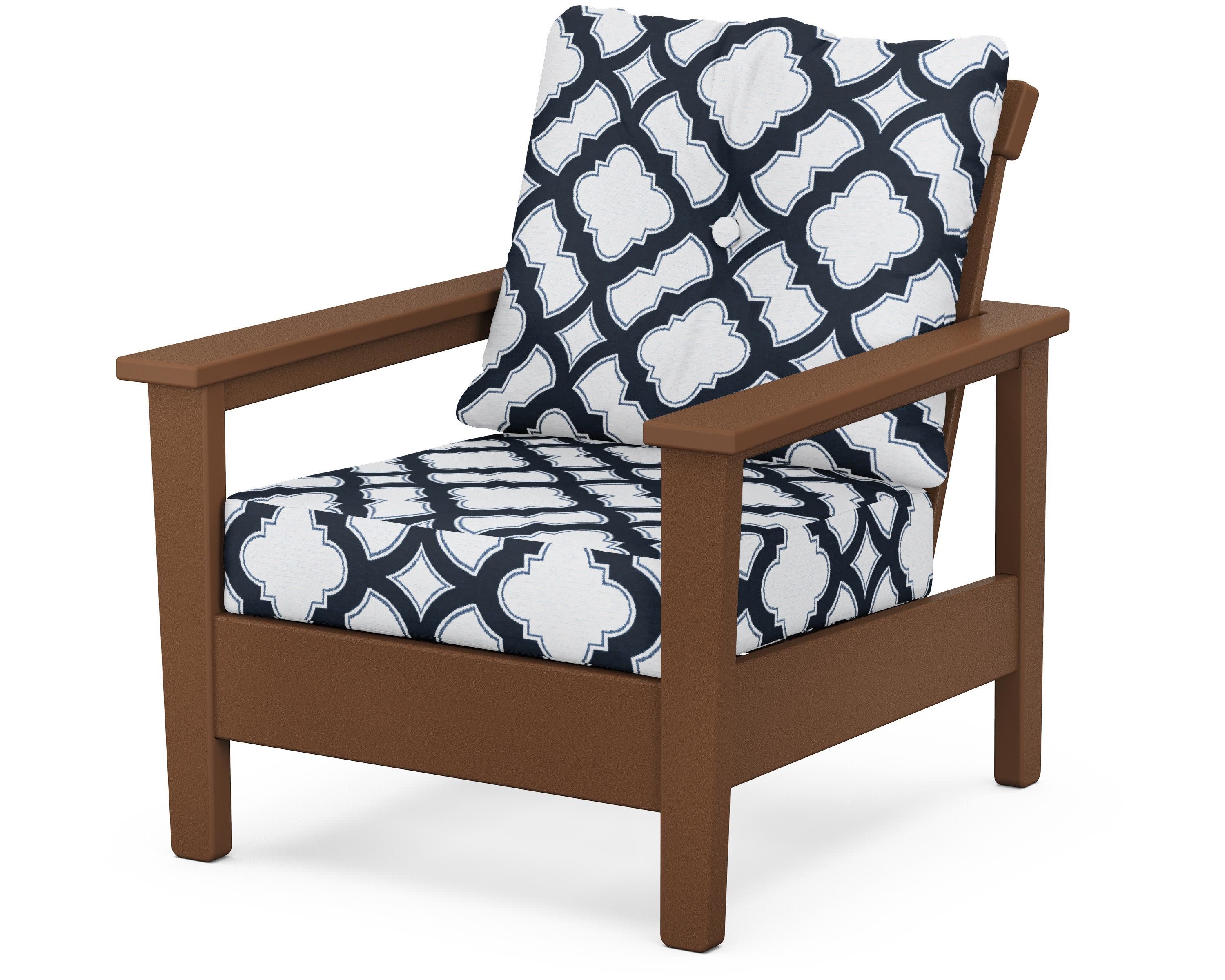 Prescott Deep Seating Chair in Teak / Trellis Marine Indigo