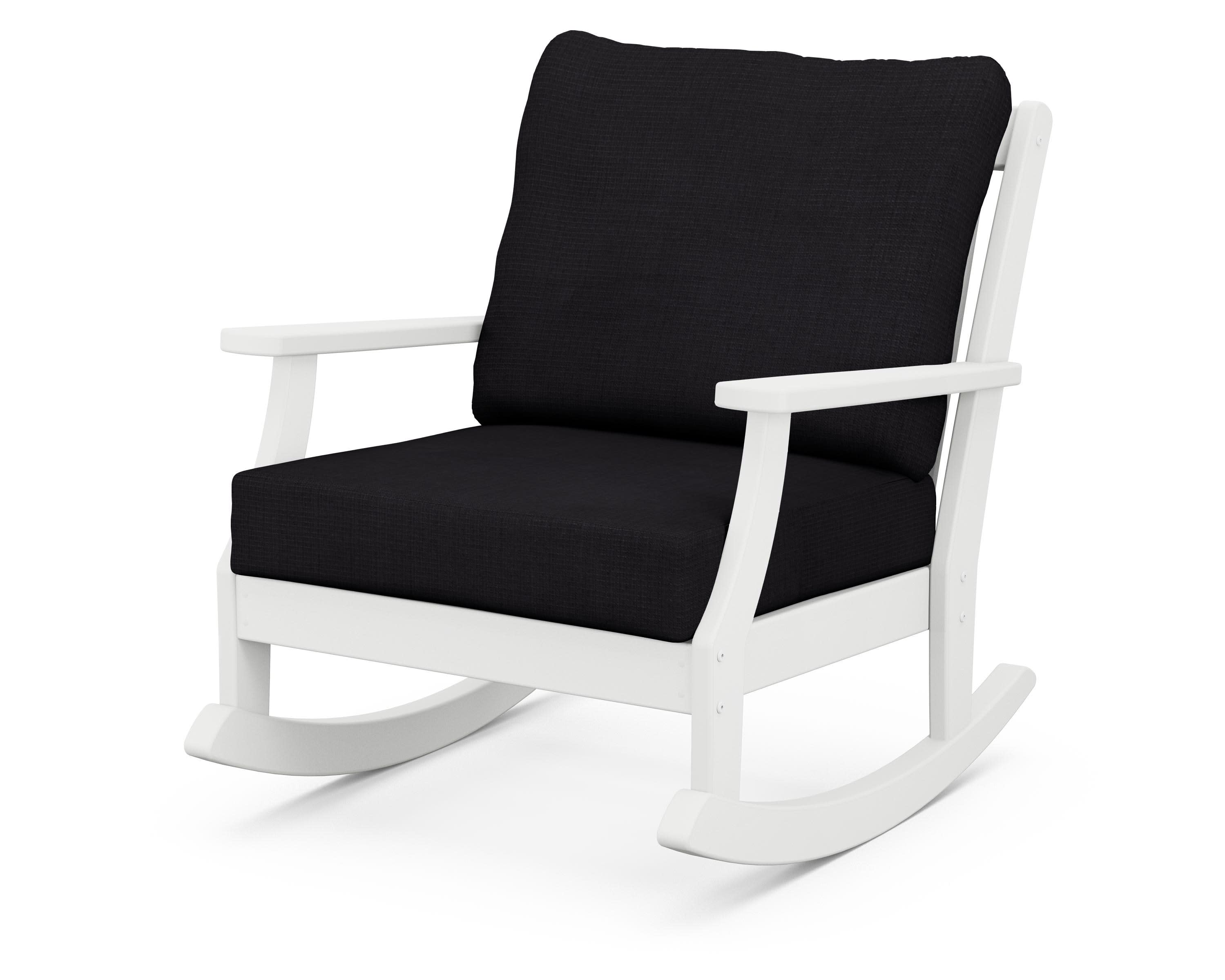 Braxton Deep Seating Rocking Chair in White / Midnight Linen