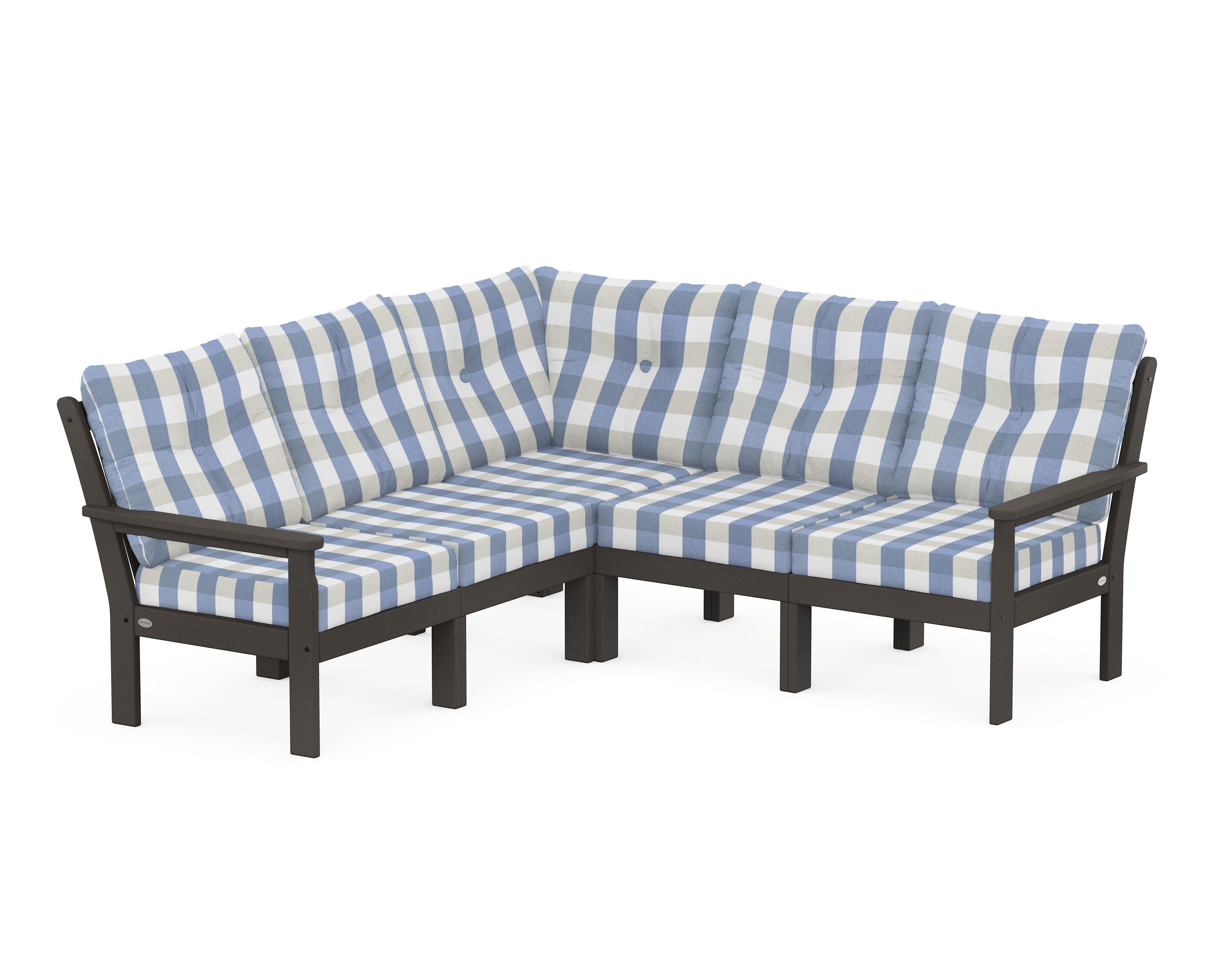 Vineyard 5-Piece Sectional in Vintage Coffee / Buffalo Plaid Sky Blue