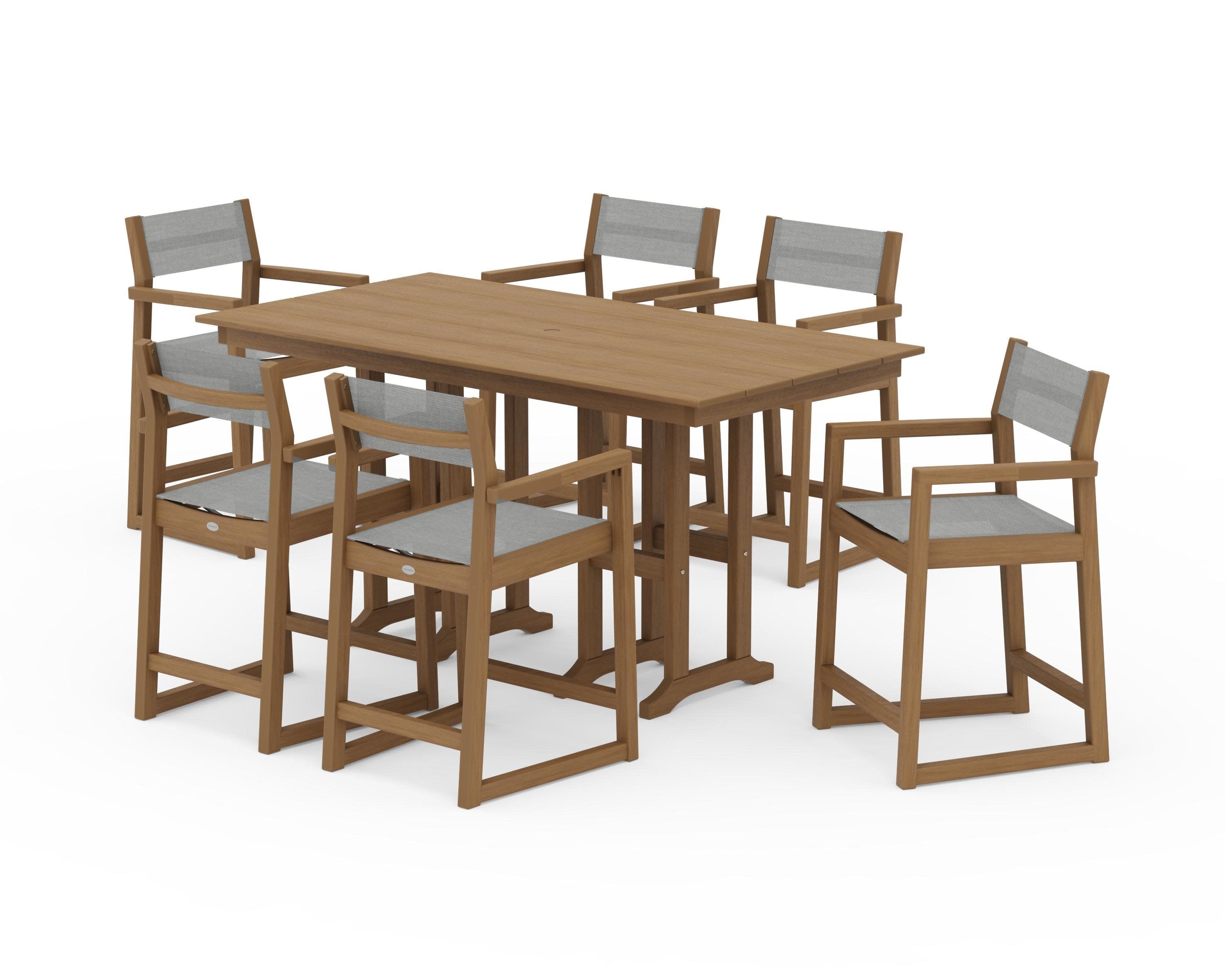 EDGE Sling Arm Chair 7-Piece Farmhouse Counter Set in Natural / Metallic Sling
