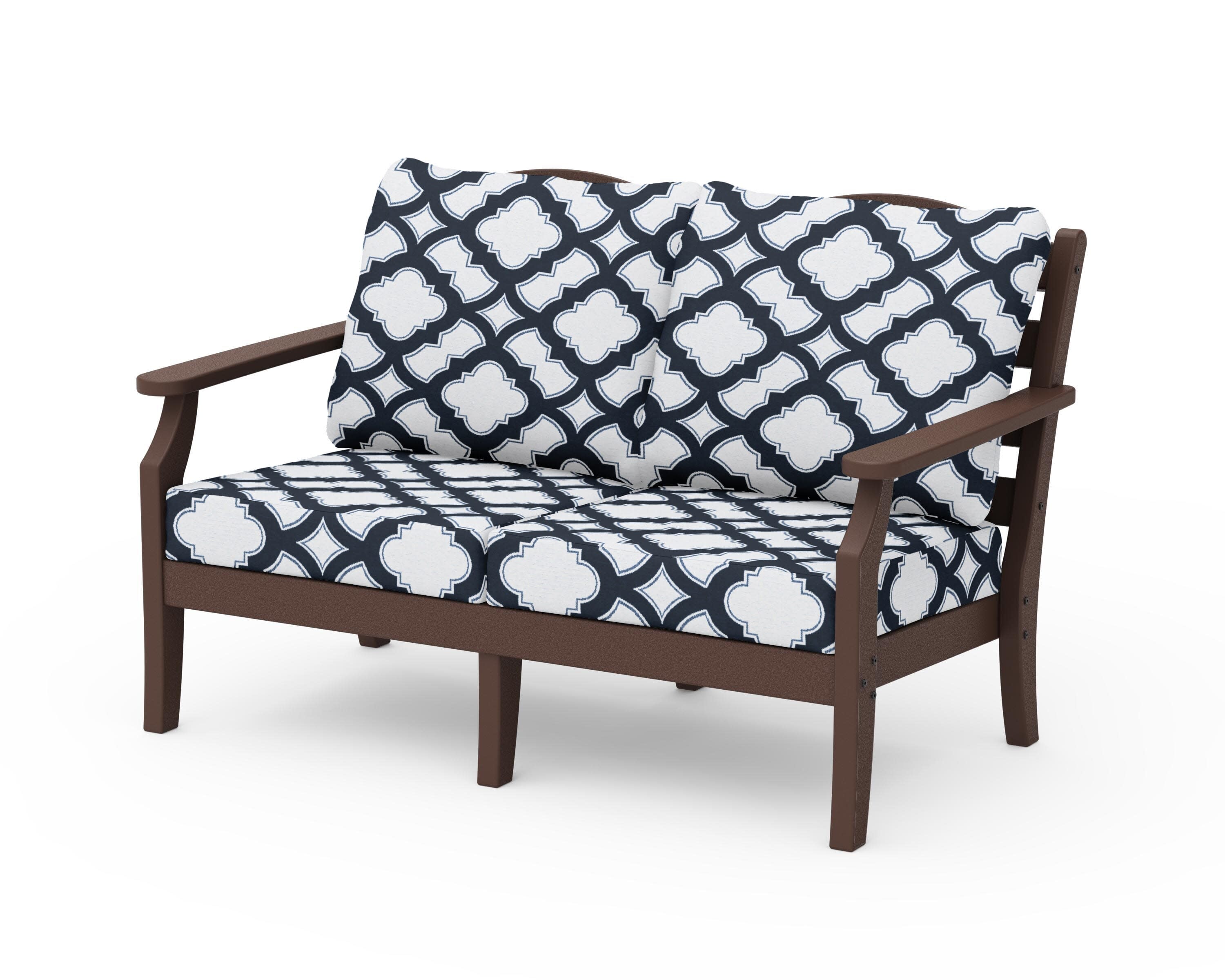 Savannah Deep Seating Loveseat in Mahogany / Trellis Marine Indigo
