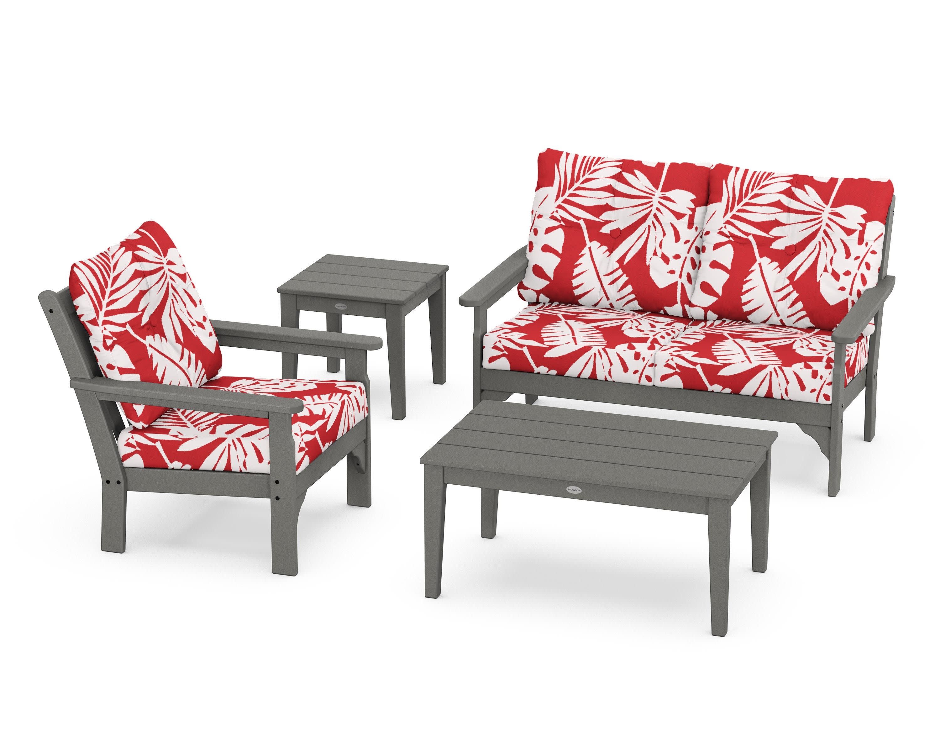 Vineyard 4-Piece Deep Seating Set in Slate Grey / Leaf Crimson