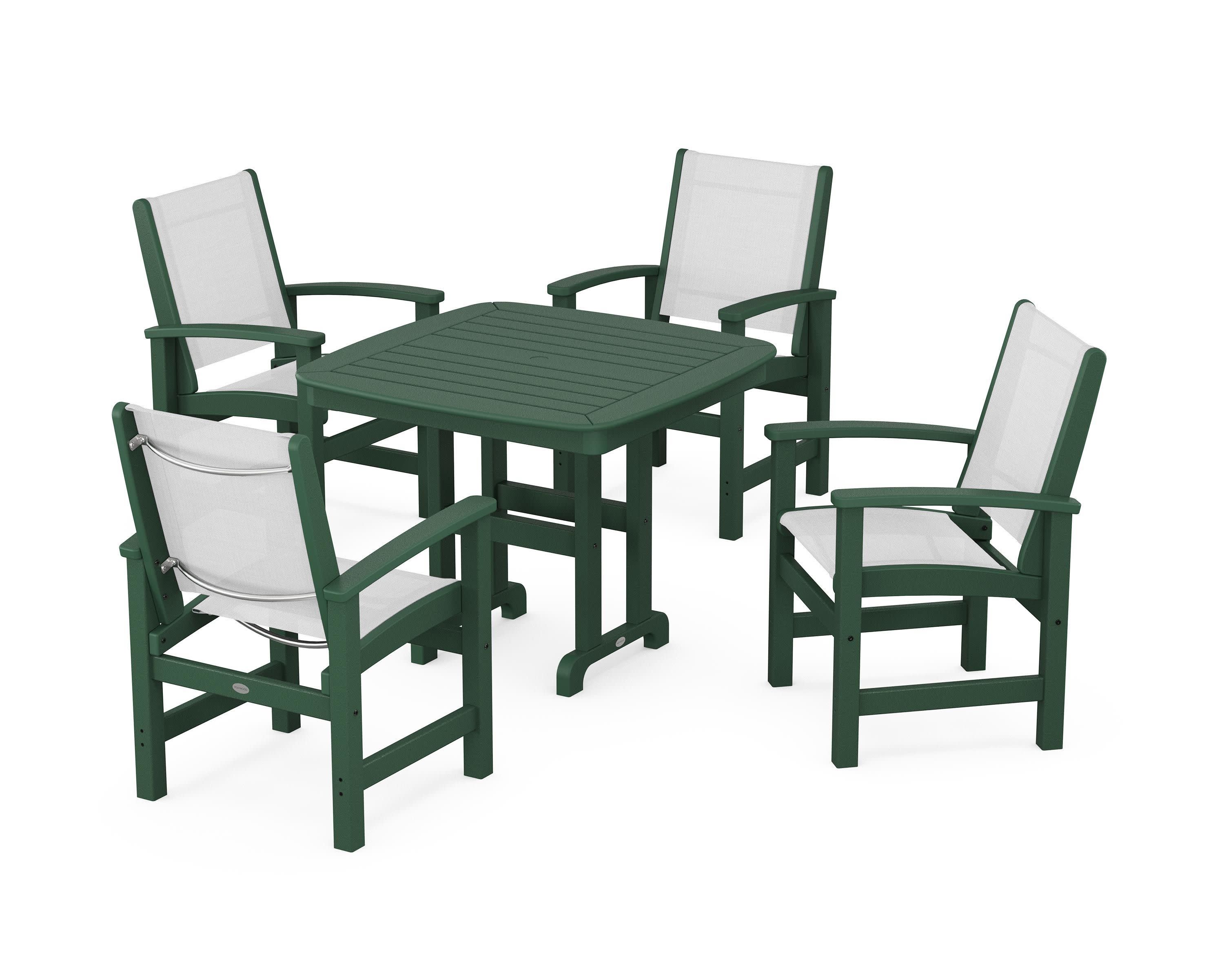 Coastal 5-Piece Dining Set in Green / White Sling