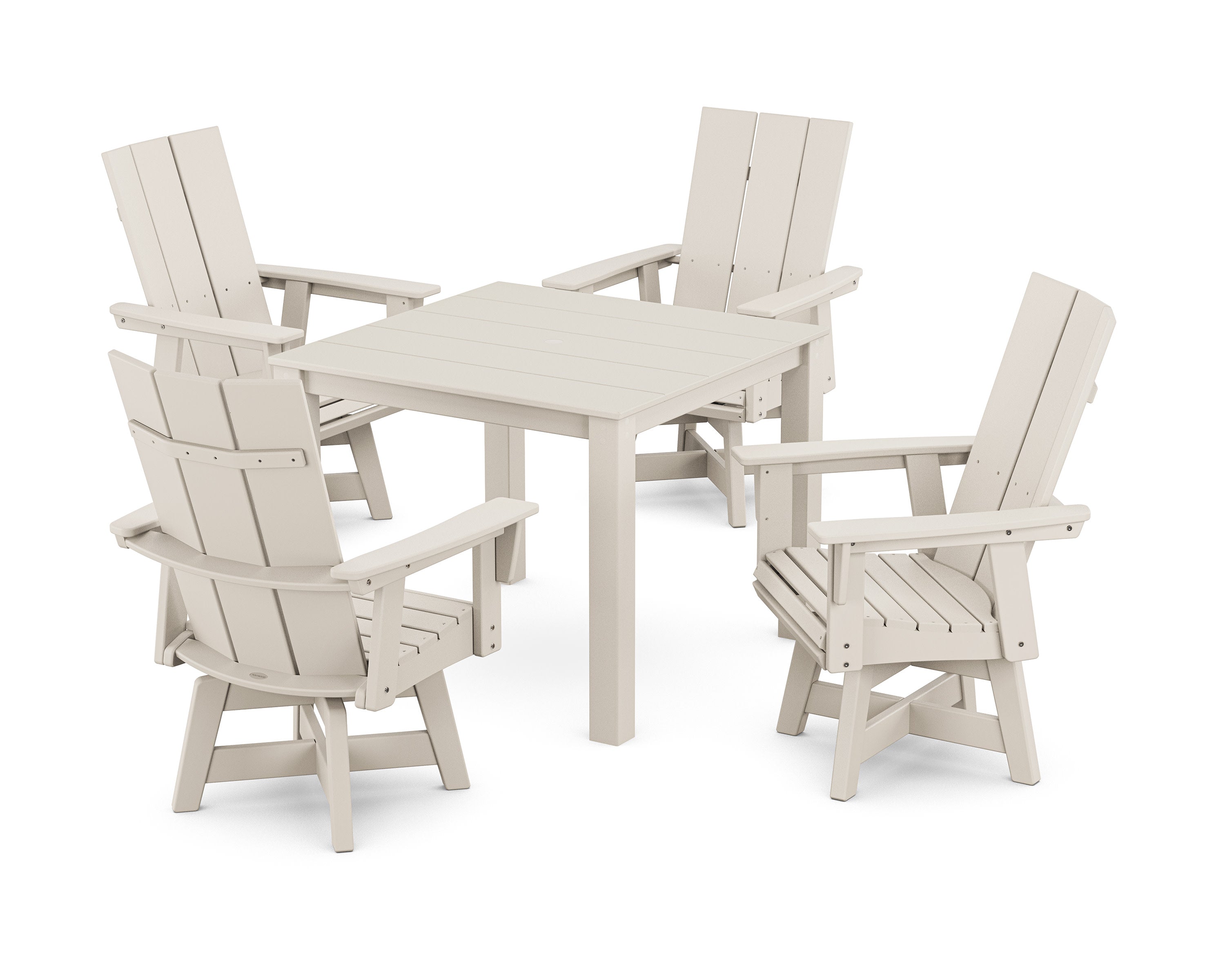 Modern Curveback Adirondack 5-Piece Parsons Swivel Dining Set in Sand