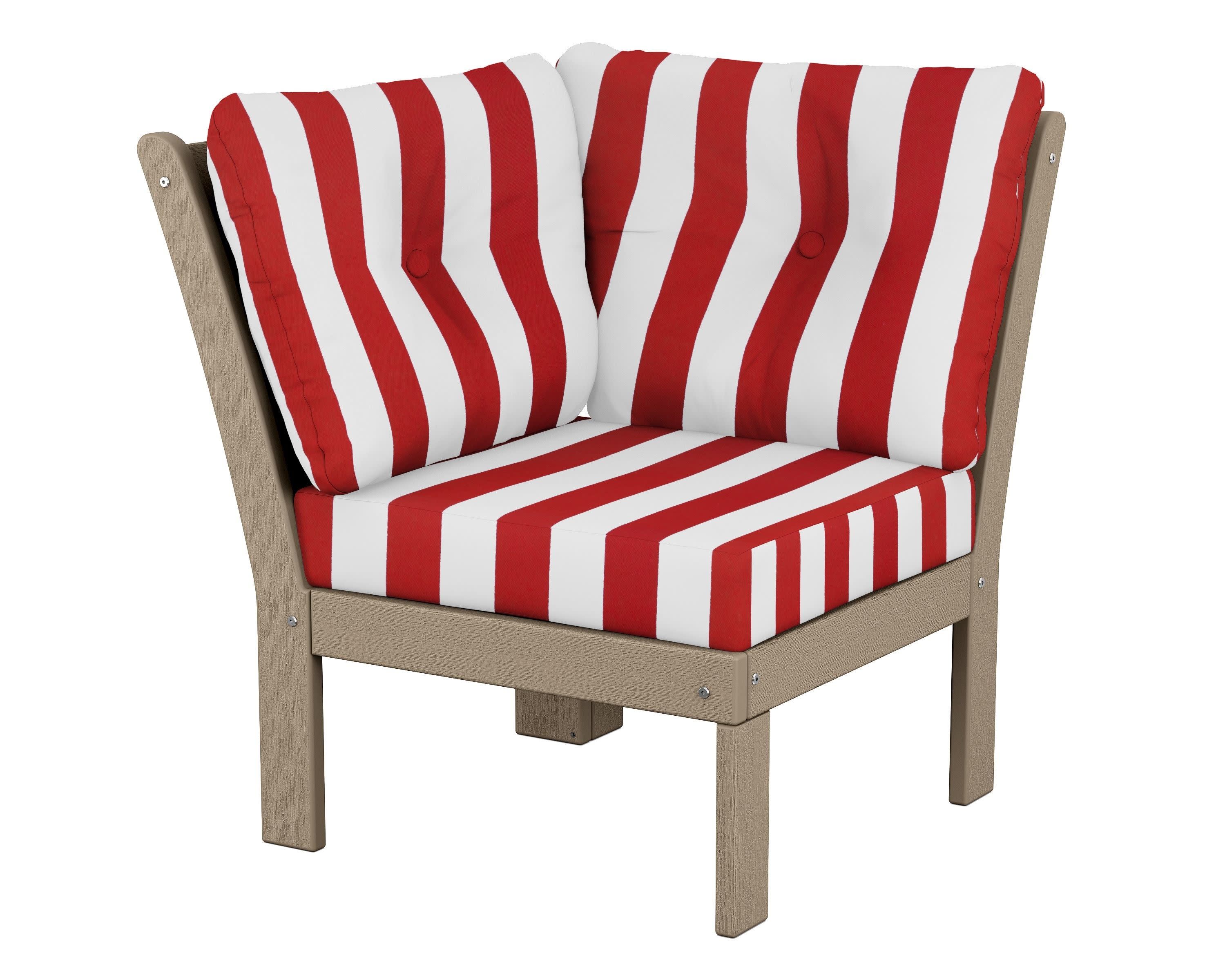 Vineyard Modular Corner Chair in Vintage Sahara / Cabana Stripe Crimson