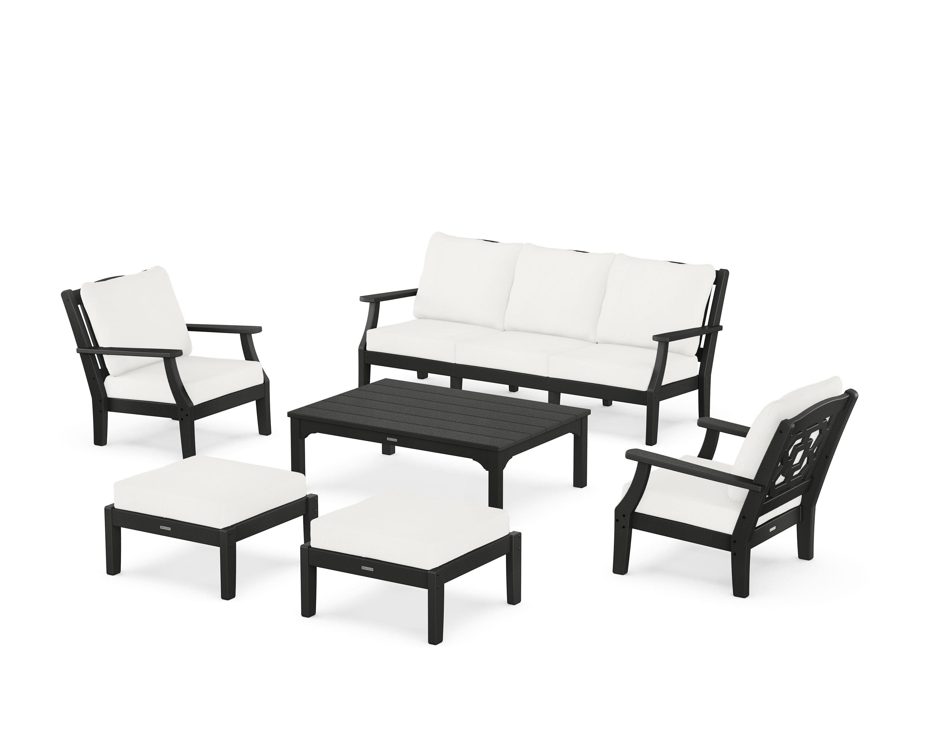 Chinoiserie 6-Piece Lounge Sofa Set in Black / Natural Linen