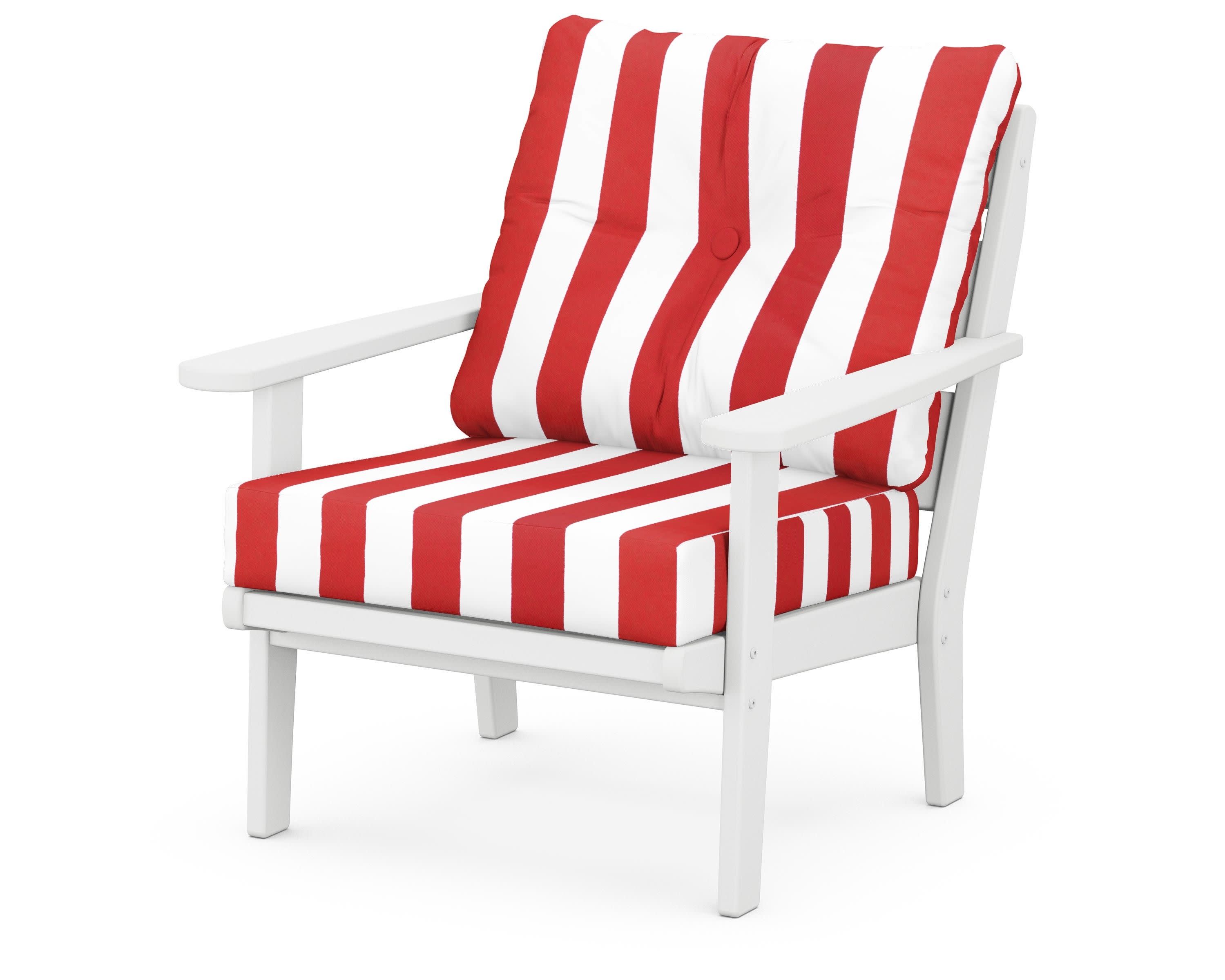 Lakeside Deep Seating Chair in White / Cabana Stripe Crimson