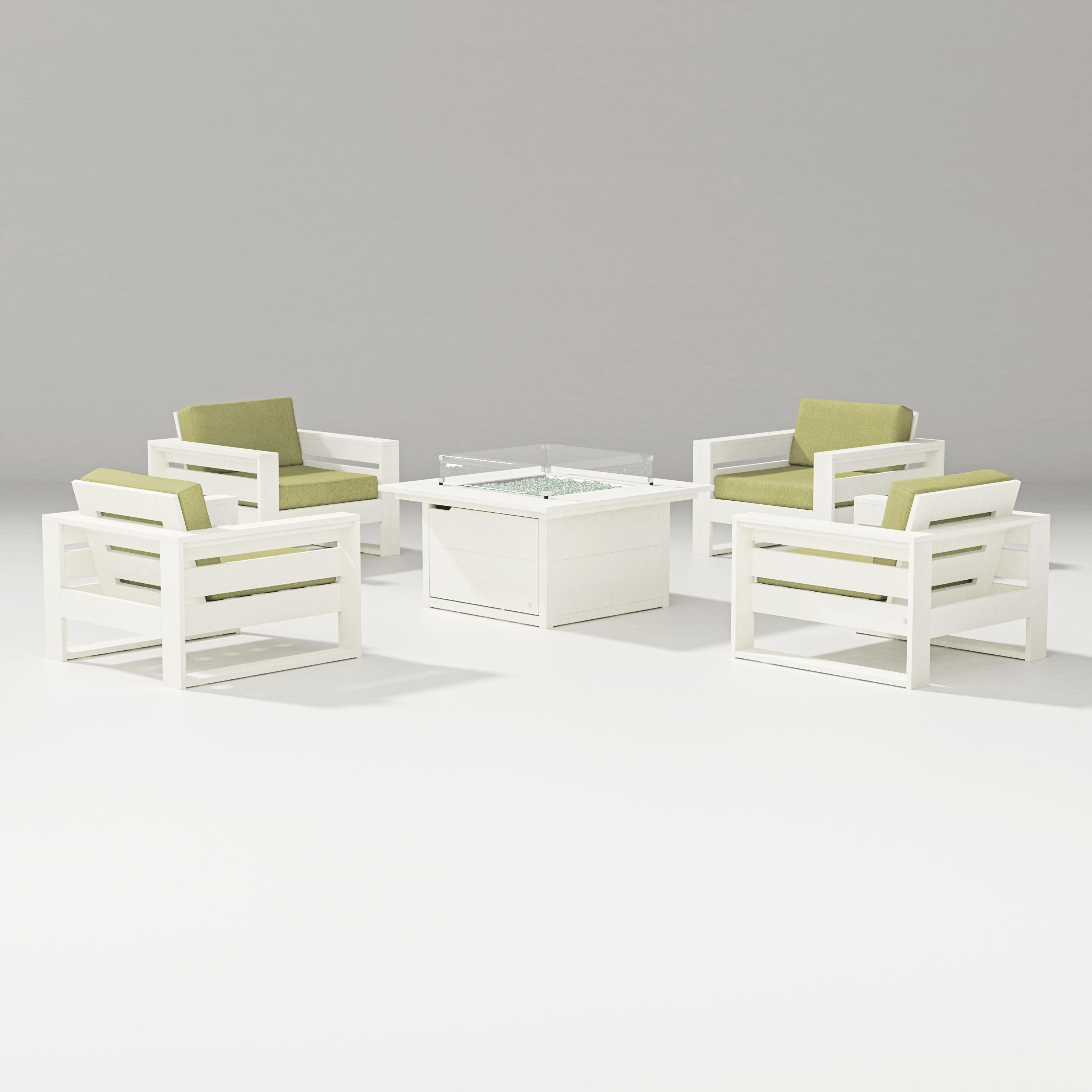 Latitude 5-Piece Lounge Fire Table Set in Vintage White / Chartreuse Boucle