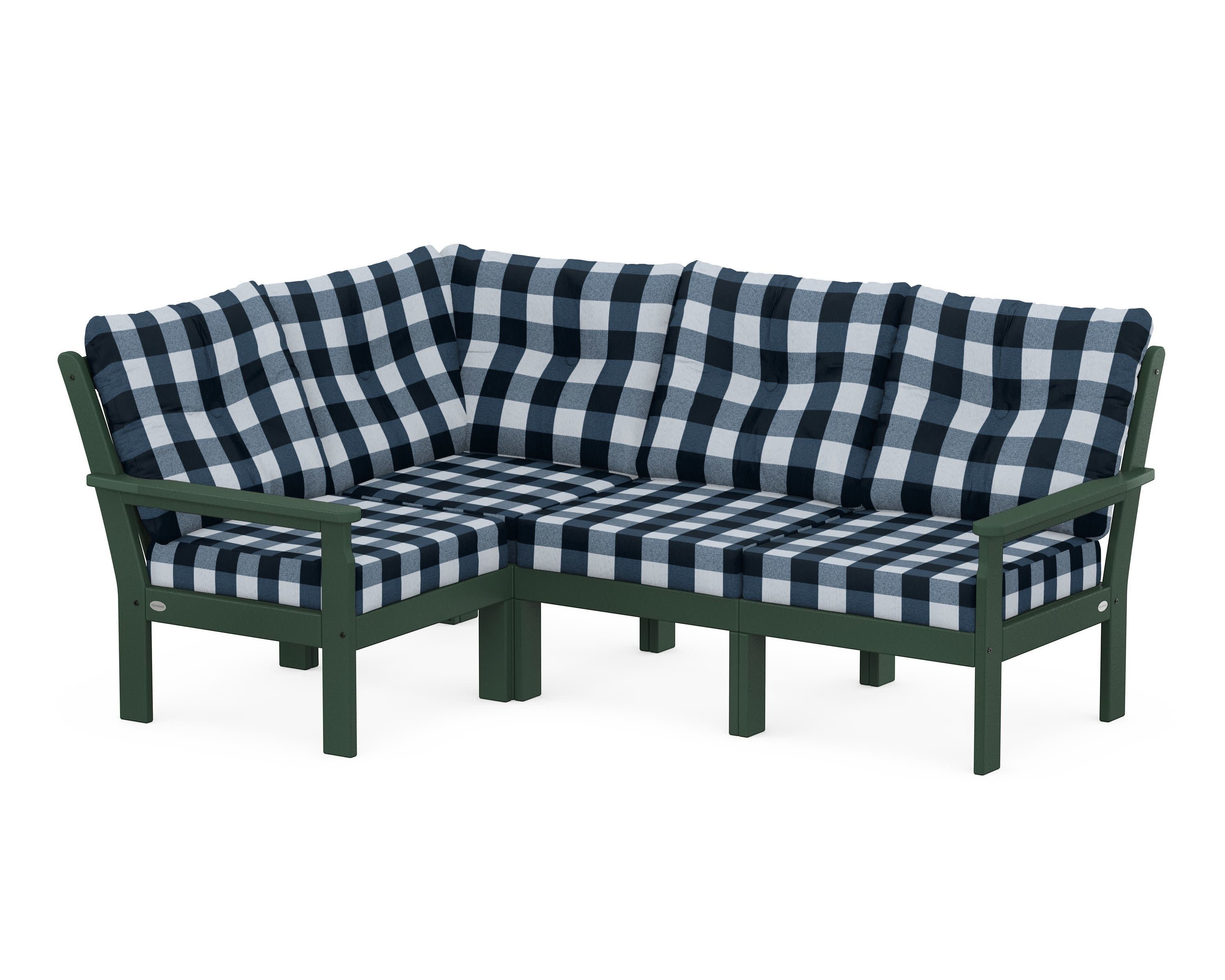 Vineyard 4-Piece Sectional in Green / Buffalo Plaid Marine Indigo