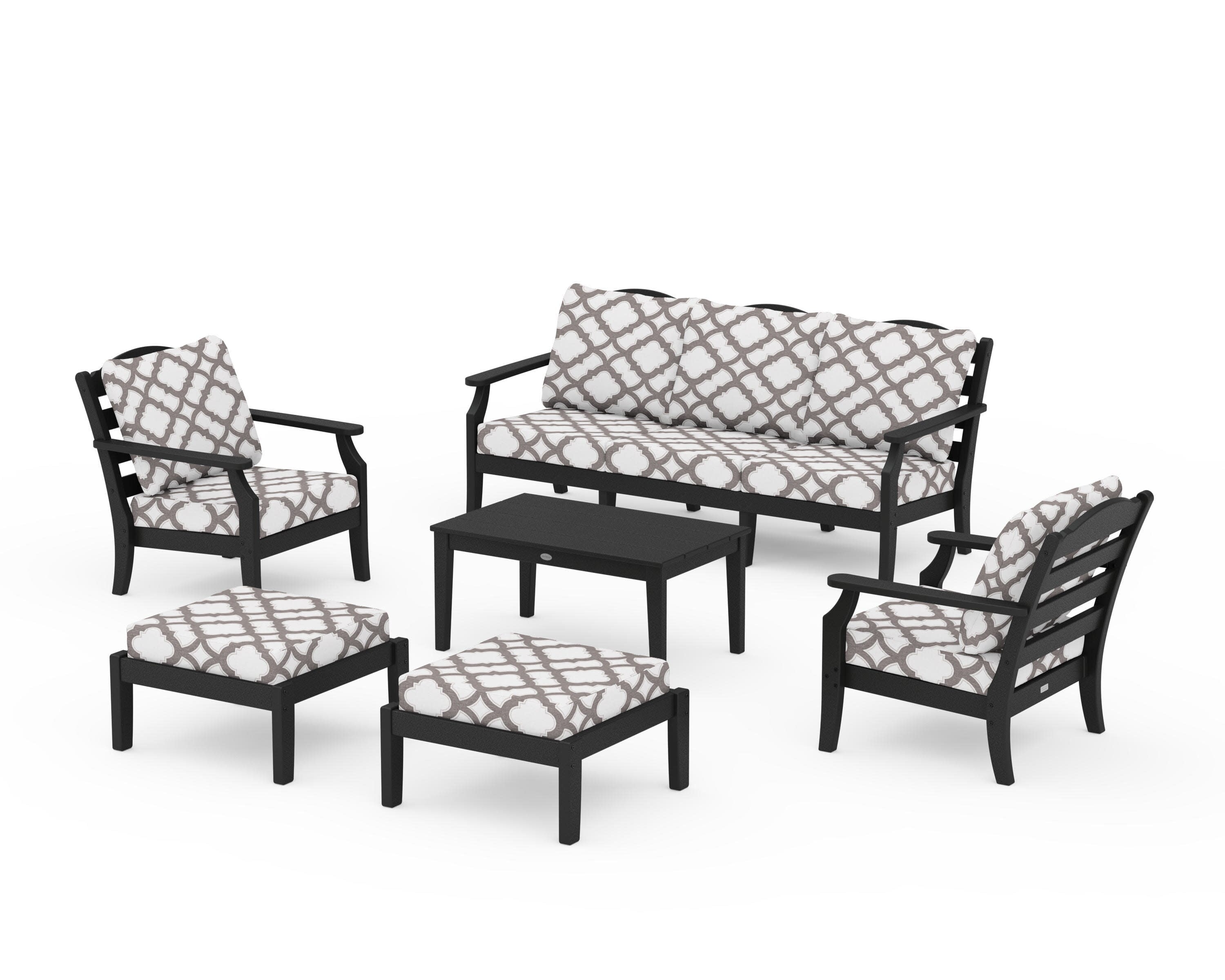 Savannah 6-Piece Lounge Sofa Set in Black / Trellis Grey Mist