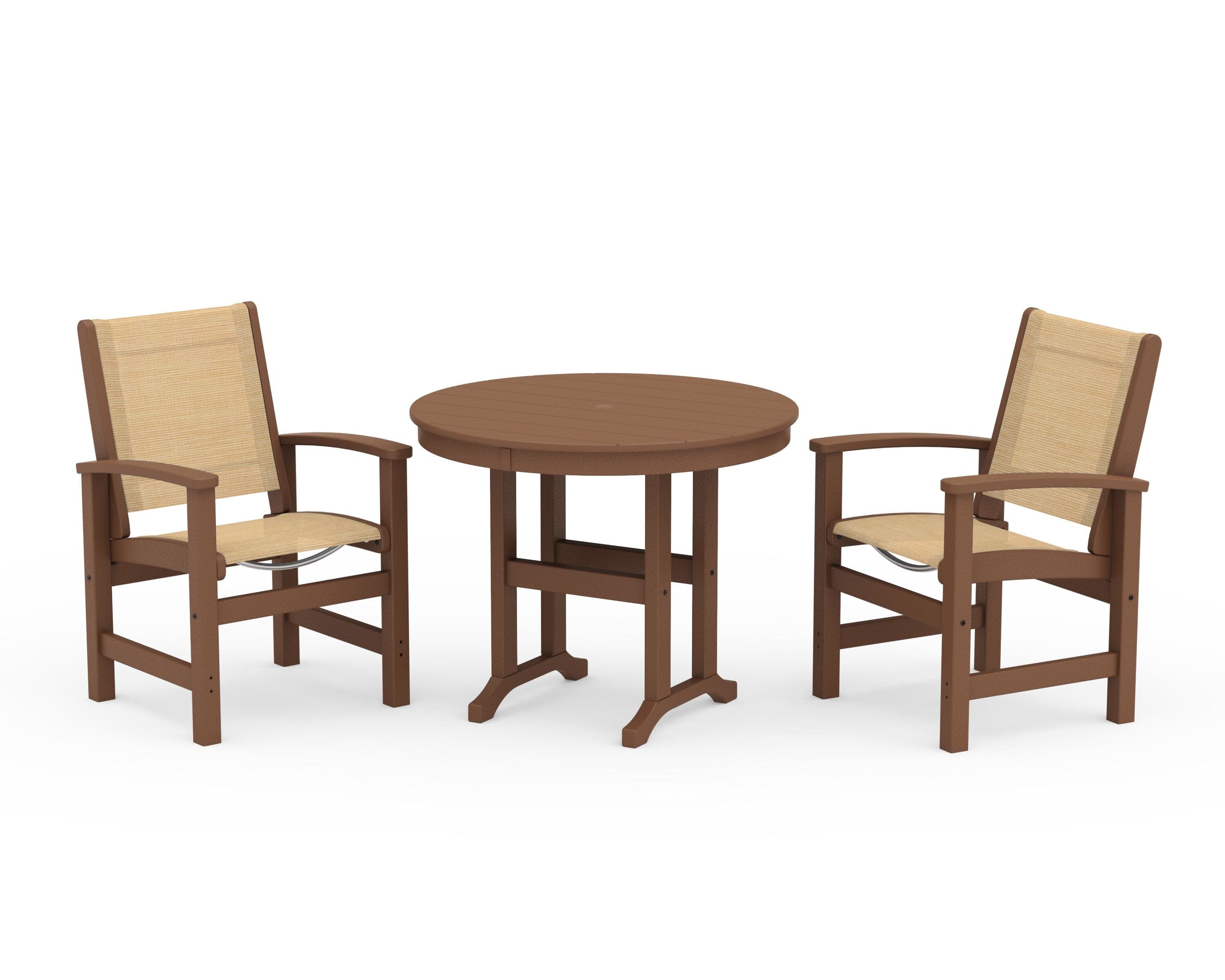 Coastal 3-Piece Round Dining Set in Teak / Dupioni Apricot Sling