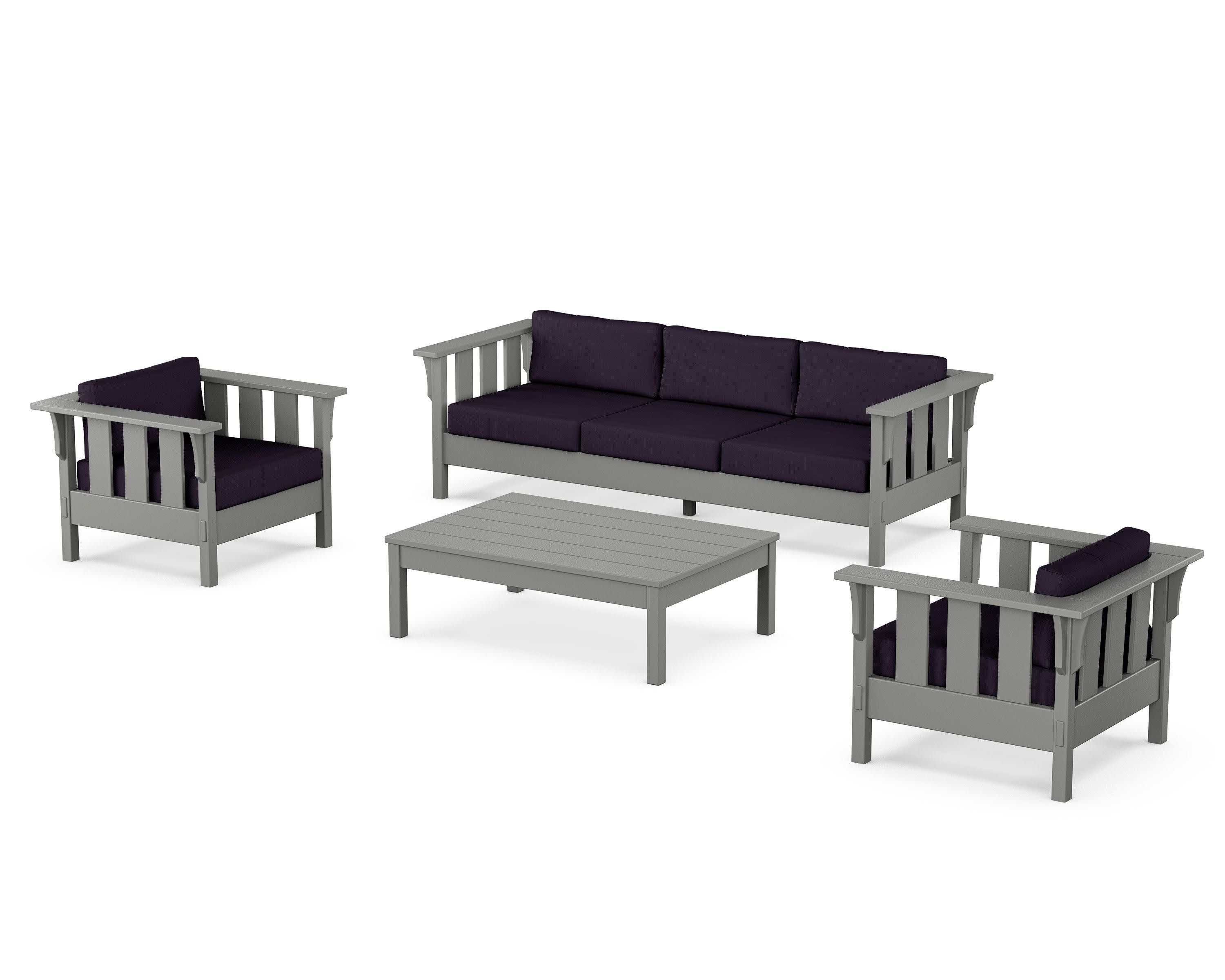 Acadia 4-Piece Deep Seating Set with Sofa in Slate Grey / Navy Linen