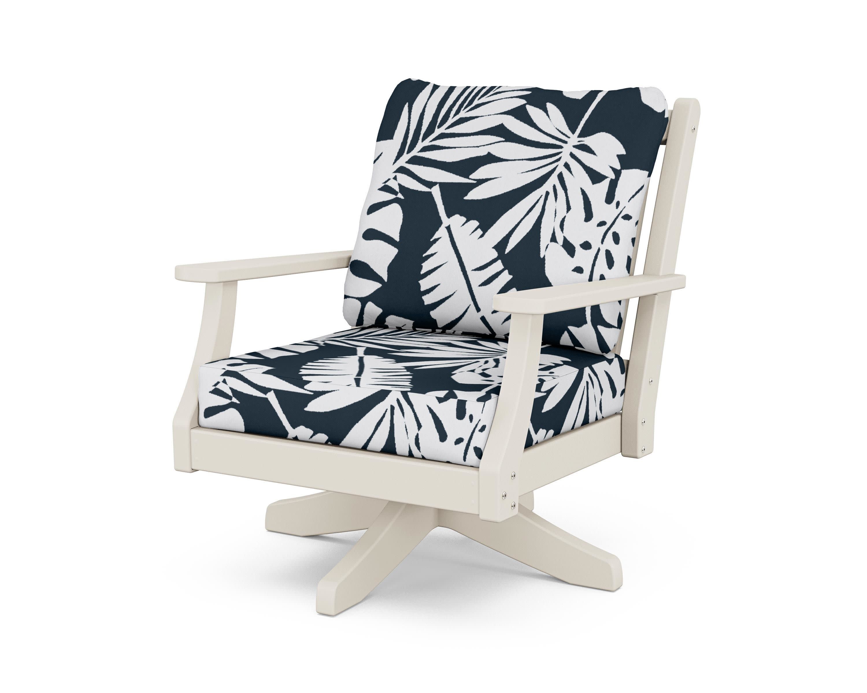 Wovendale Deep Seating Swivel Chair in Sand / Leaf Marine Indigo