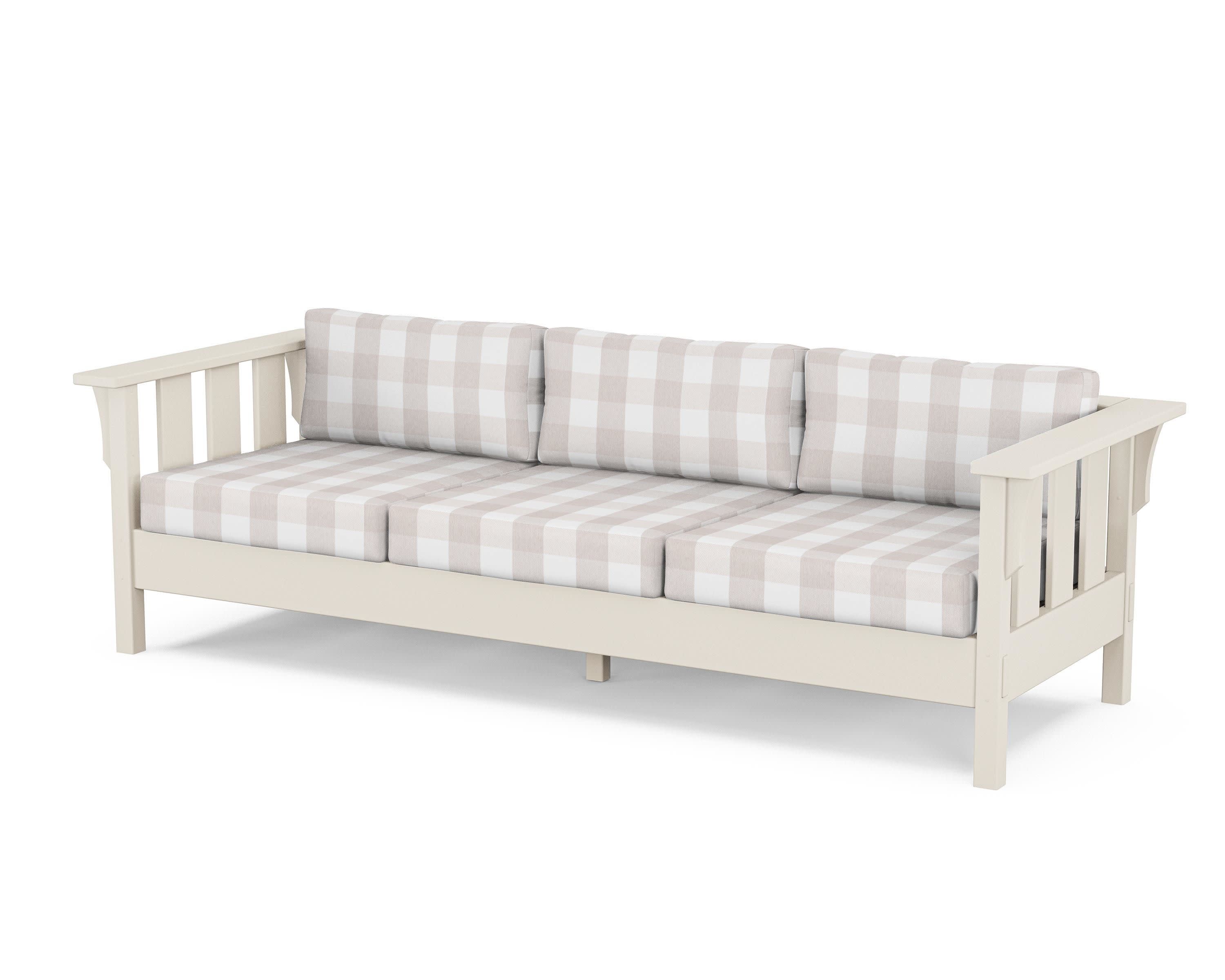 Acadia Deep Seating Sofa in Sand / Buffalo Plaid Dune Burlap