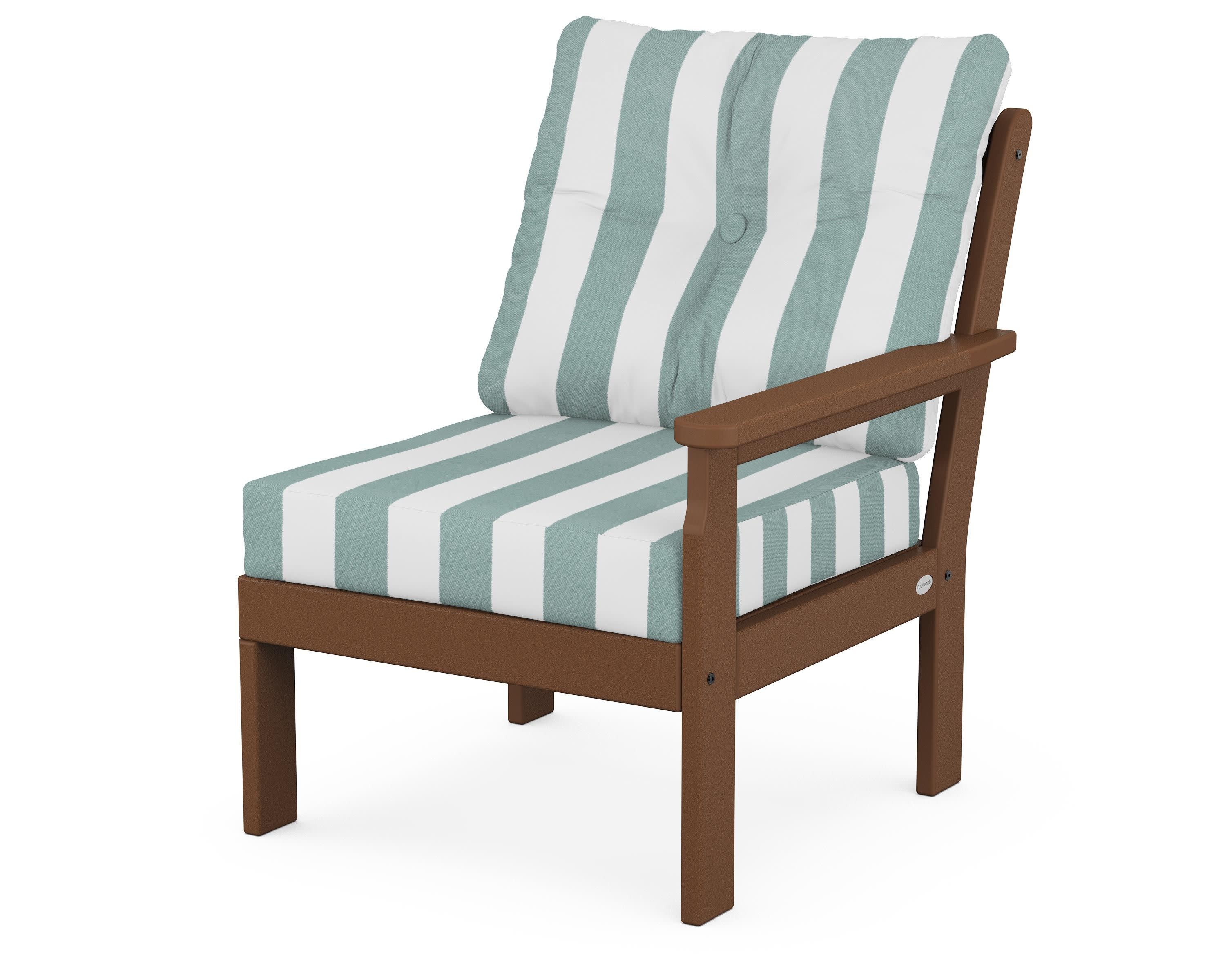 Vineyard Modular Right Arm Chair in Teak / Cabana Stripe Glacier Spa