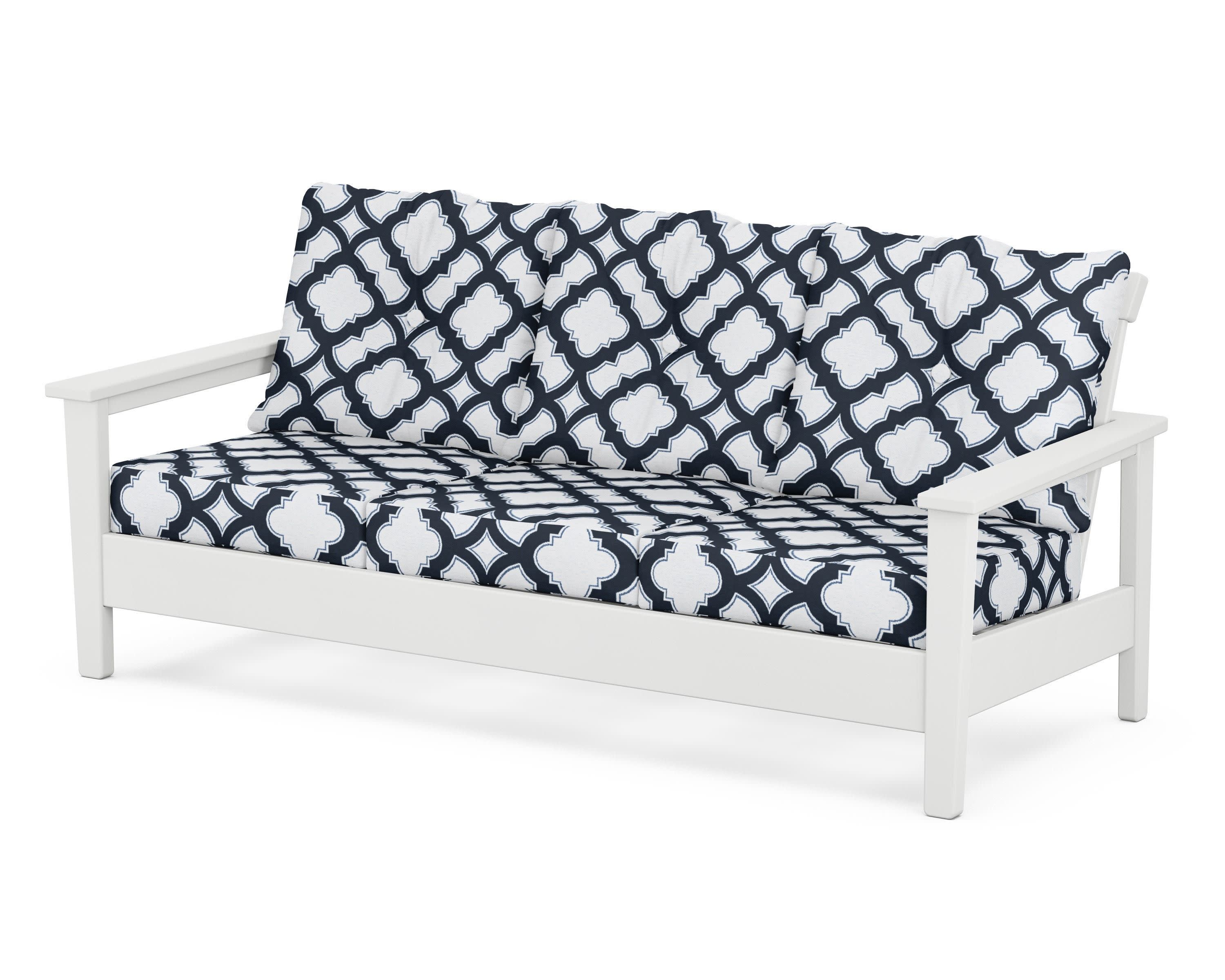 Prescott Deep Seating Sofa in White / Trellis Marine Indigo