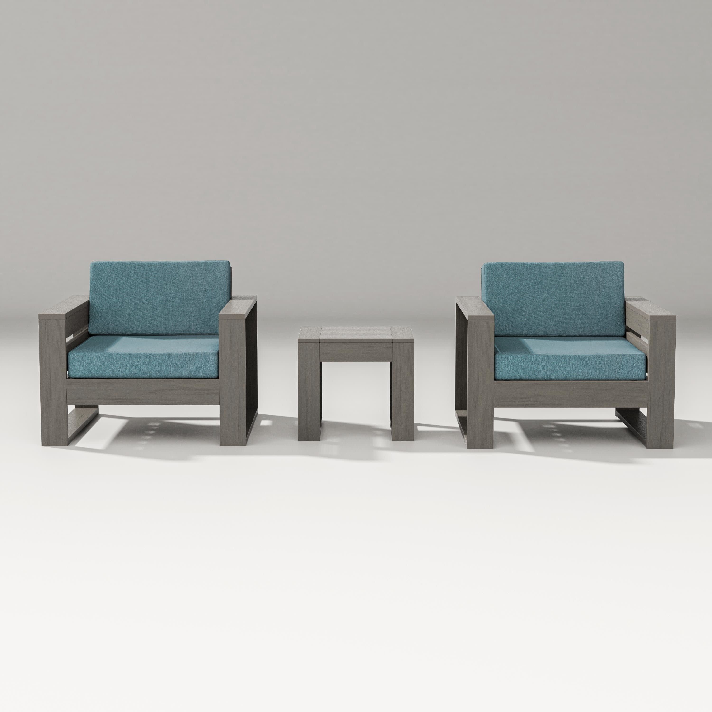 Latitude 3-Piece Lounge Chair Set in Driftwood / Ocean Teal