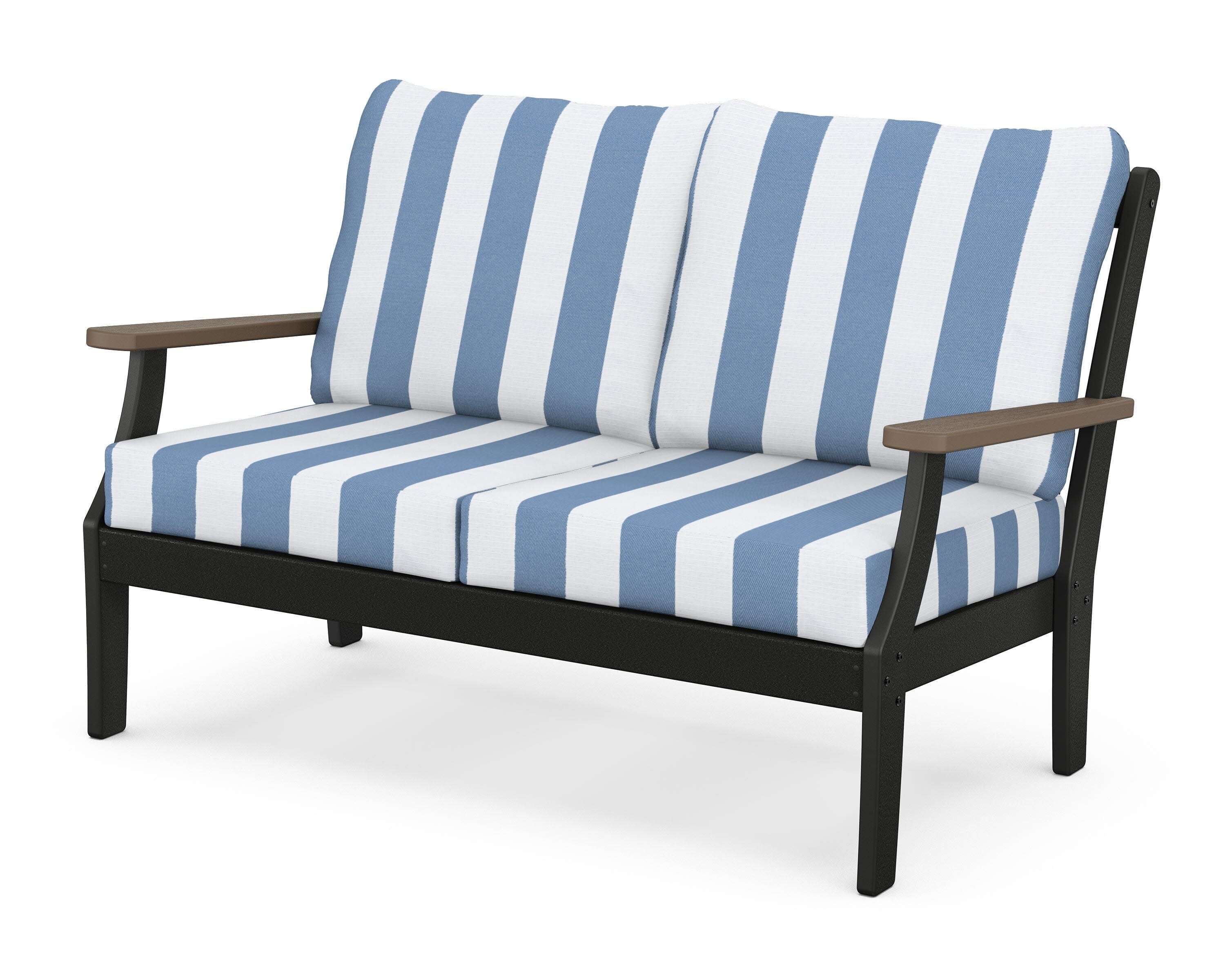 Braxton Deep Seating Loveseat in Black / Kona / Cabana Stripe Sky Blue
