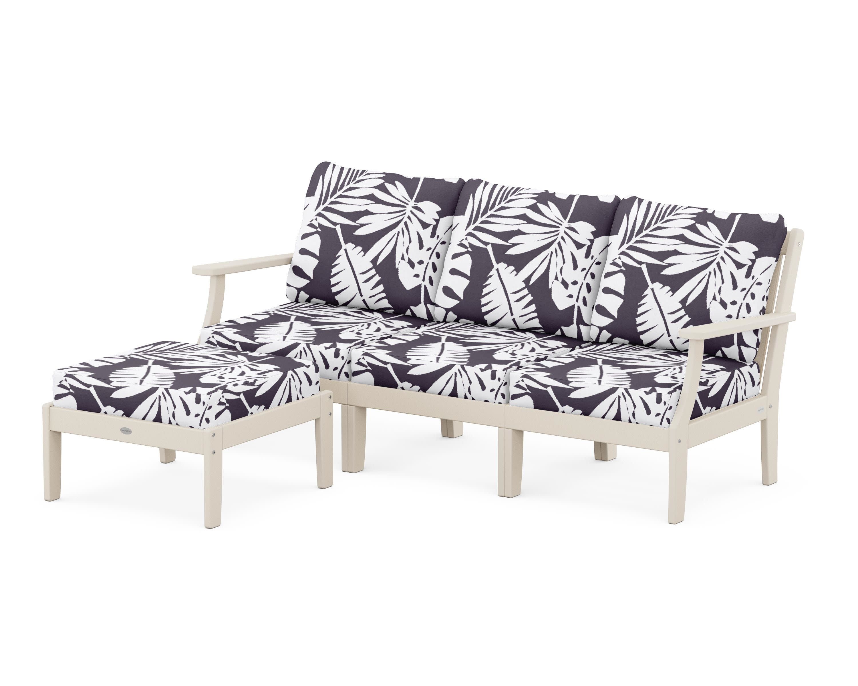 Braxton Modular 4-Piece Deep Seating Set with Ottoman in Sand / Leaf Navy