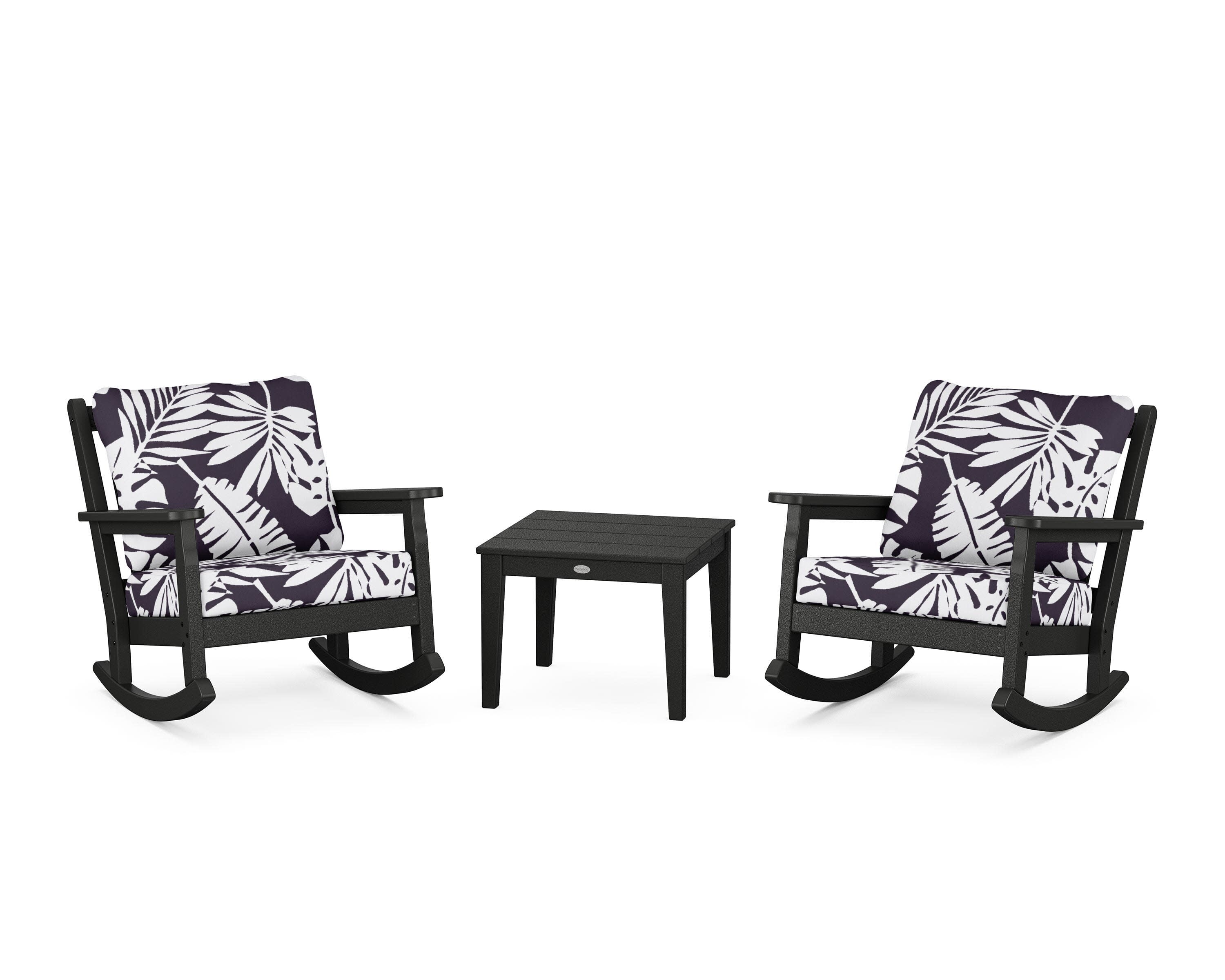 Chippendale 3-Piece Deep Seating Rocker Set in Black / Leaf Navy