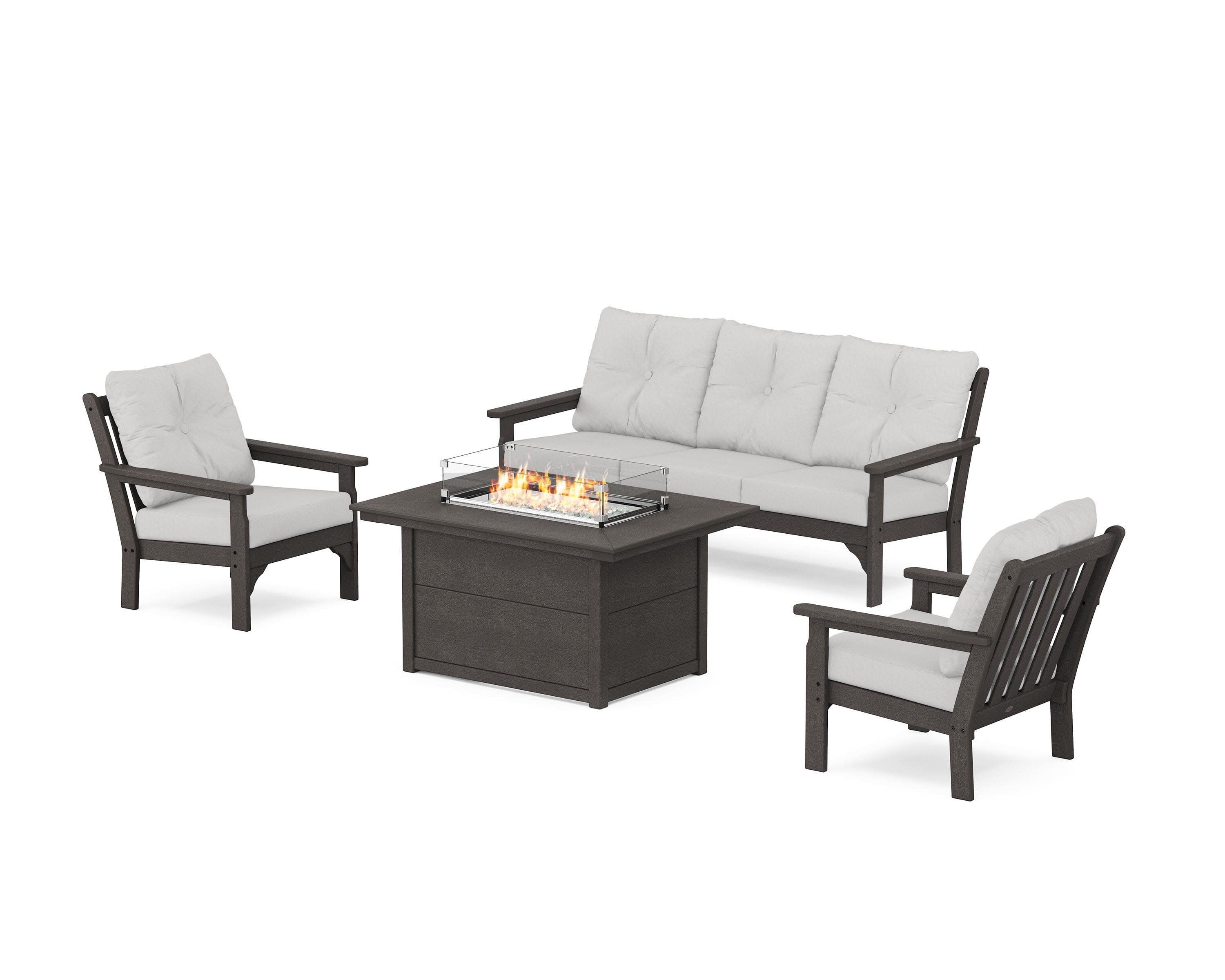 Vineyard Deep Seating Fire Pit Table Set in Vintage Coffee / Diamond in the Rough