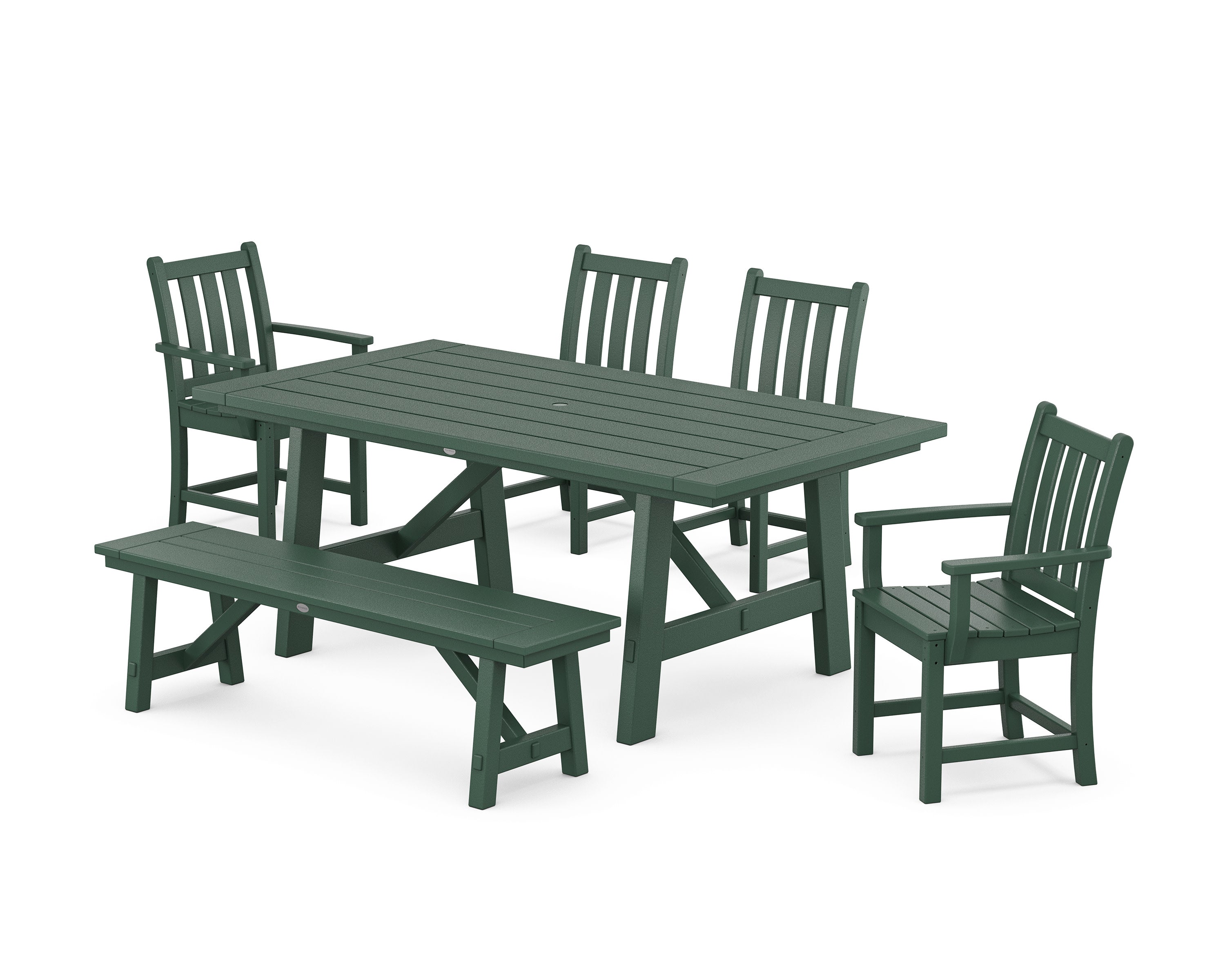 Traditional Garden 6-Piece Rustic Farmhouse Dining Set With Bench in Green