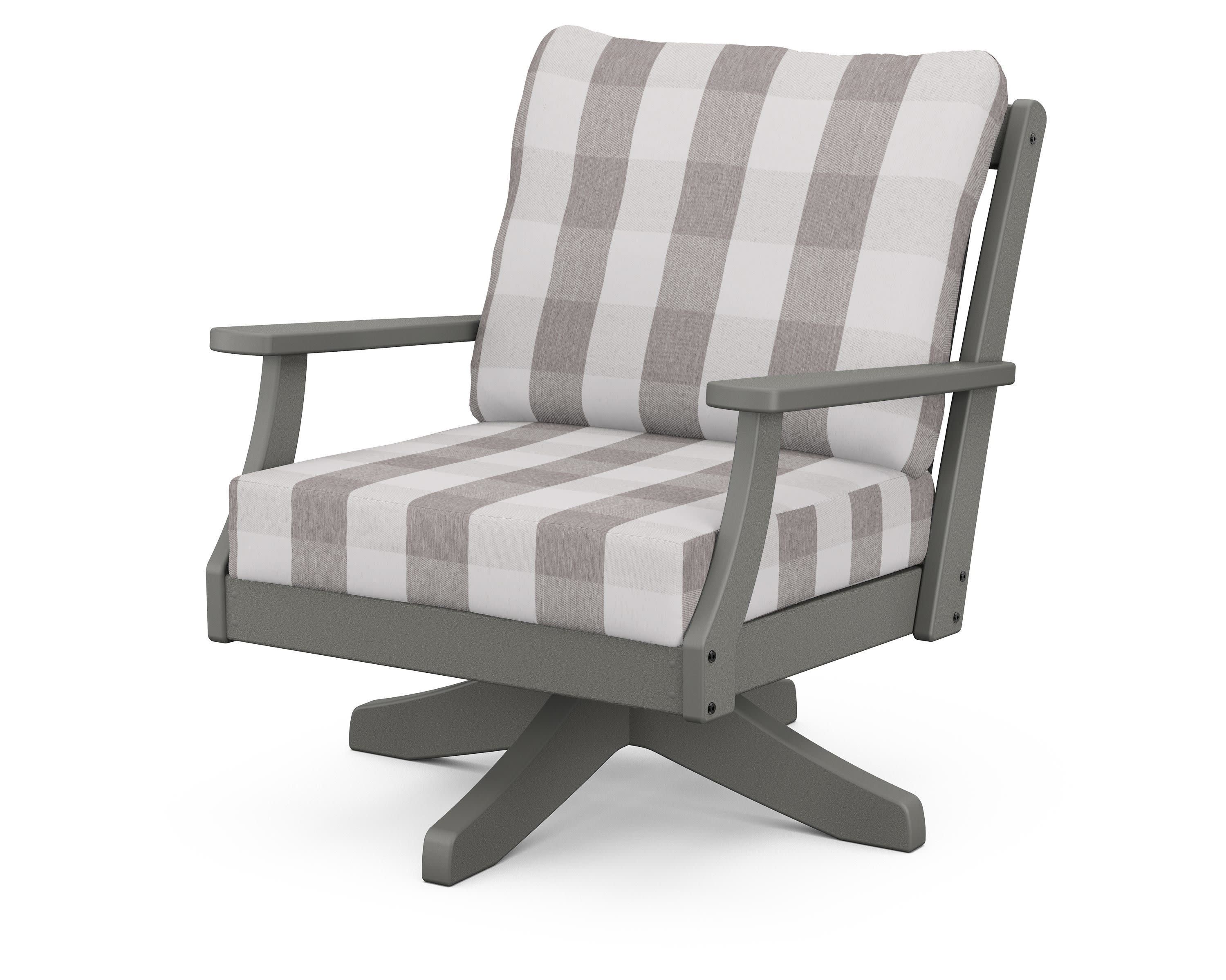 Braxton Deep Seating Swivel Chair in Slate Grey / Buffalo Plaid Grey Mist