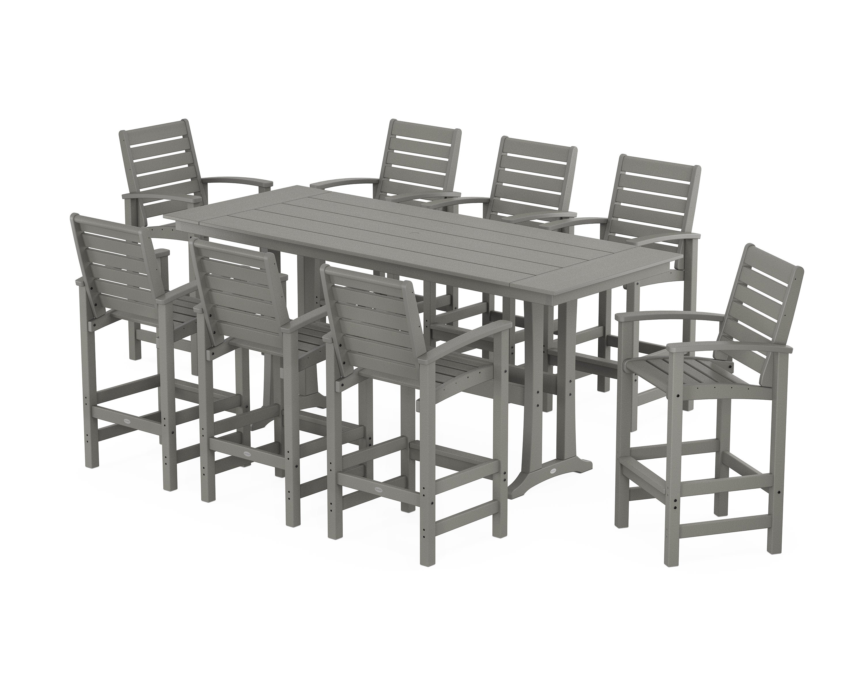 Signature 9-Piece Farmhouse Bar Set with Trestle Legs in Slate Grey