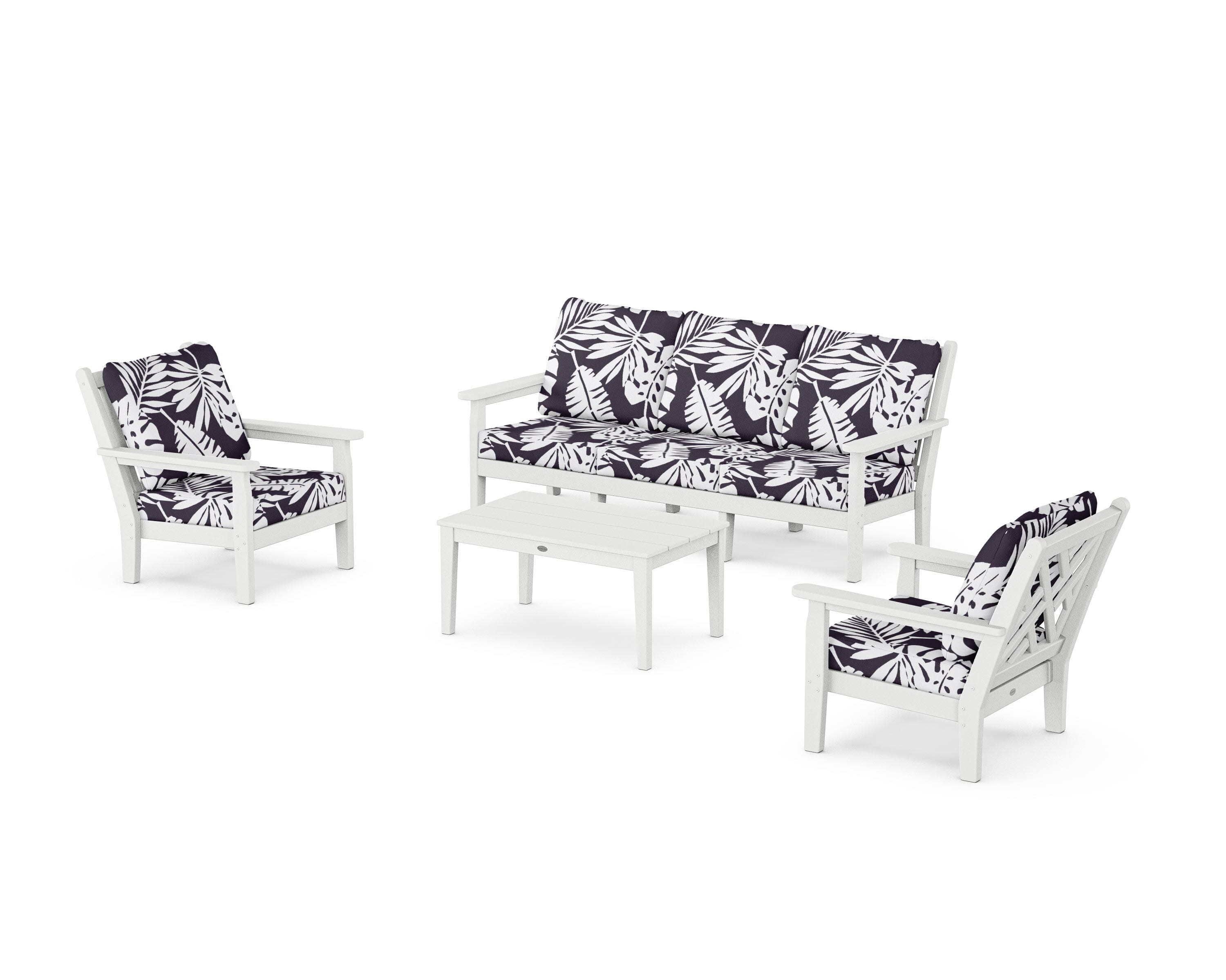 Chippendale 4-Piece Deep Seating Set with Sofa in White / Leaf Navy