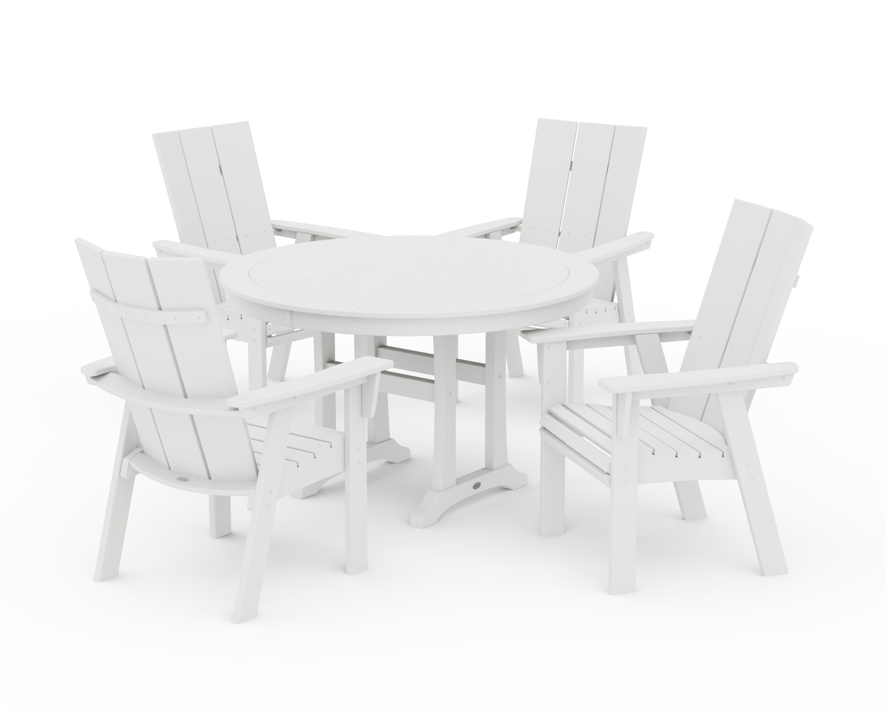 Modern Curveback Adirondack 5-Piece Nautical Trestle Dining Set in White