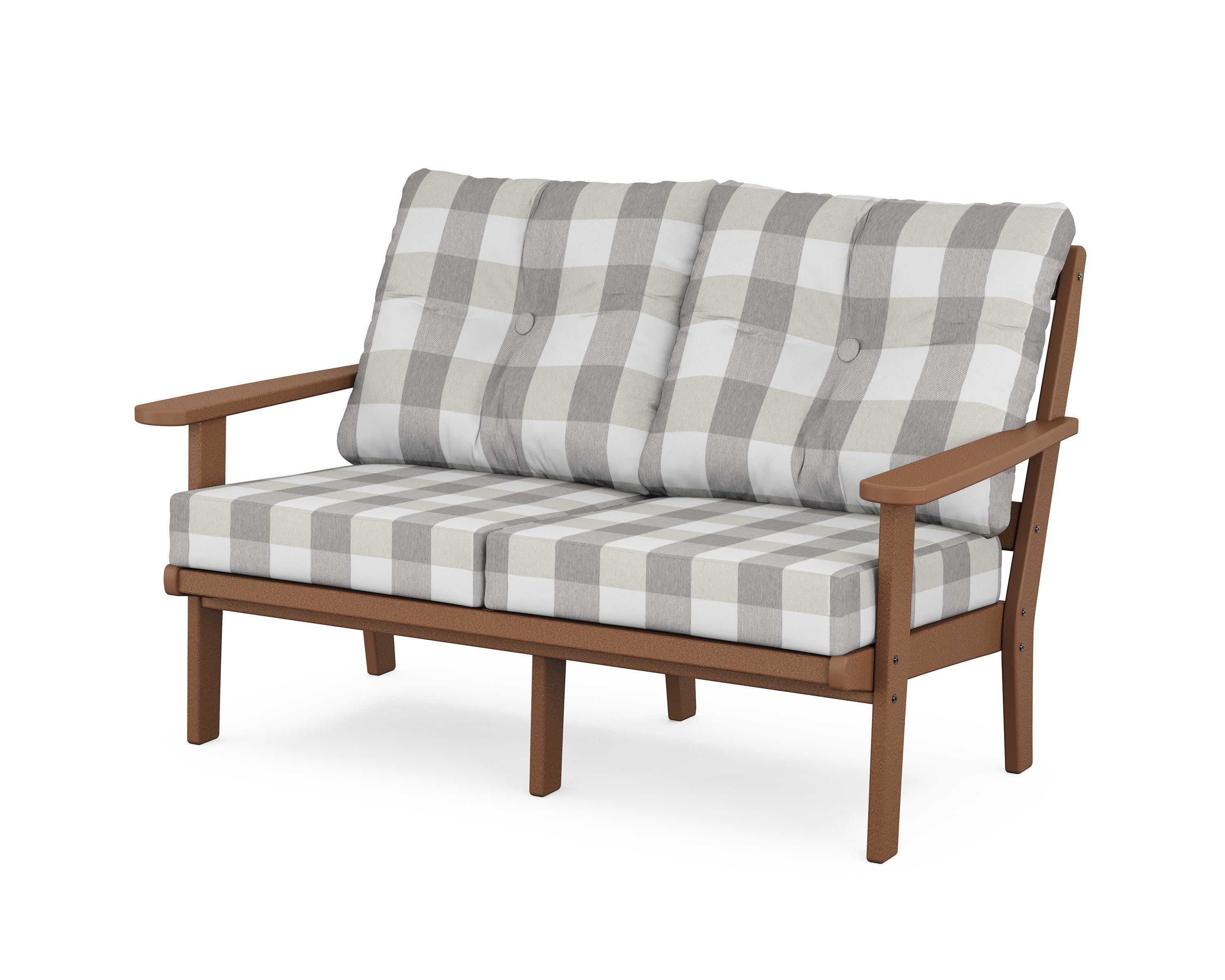 Mission Deep SeatingLoveseat in Teak / Buffalo Plaid Grey Mist