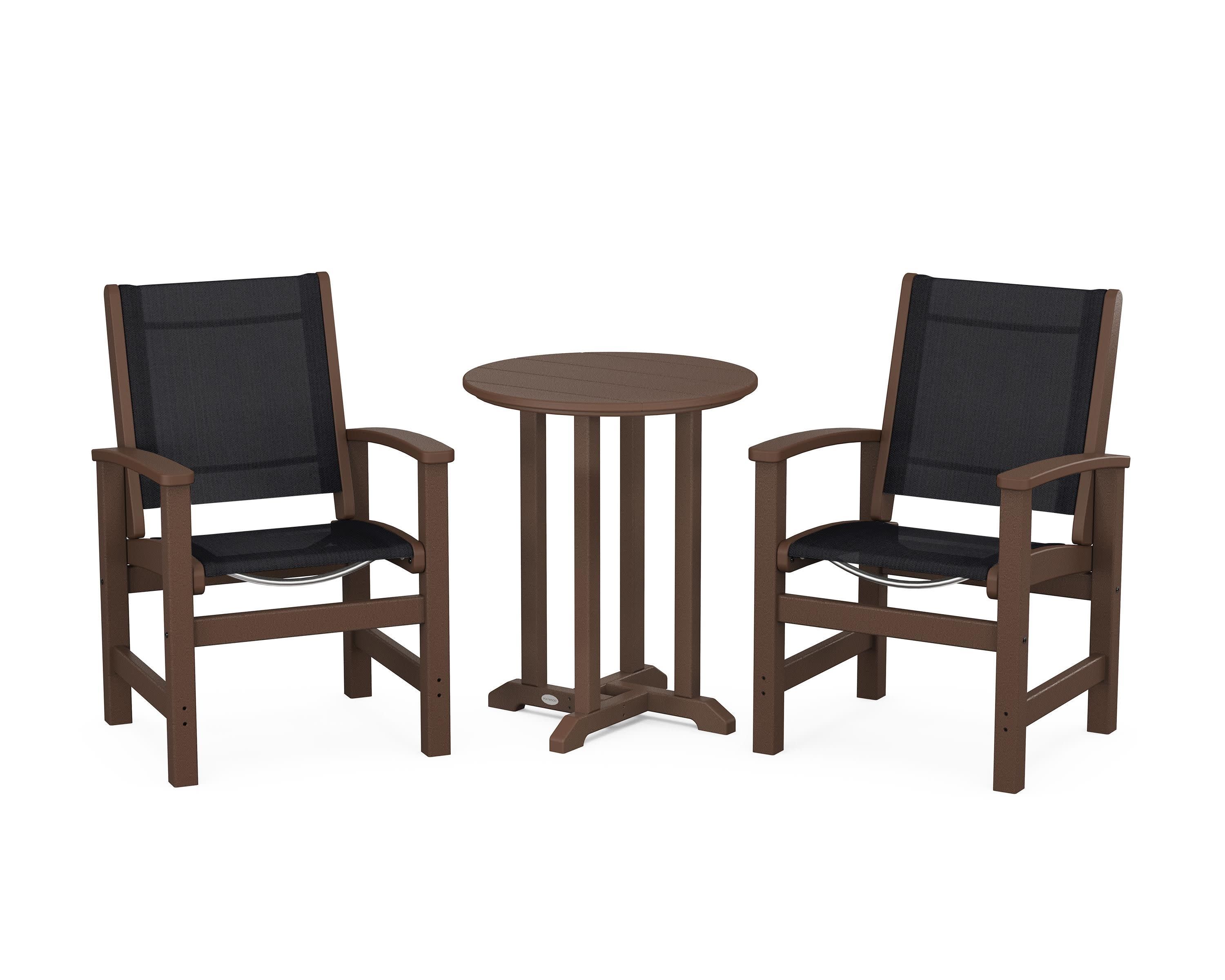 Coastal 3-Piece Round Bistro Dining Set in Mahogany / Black Sling