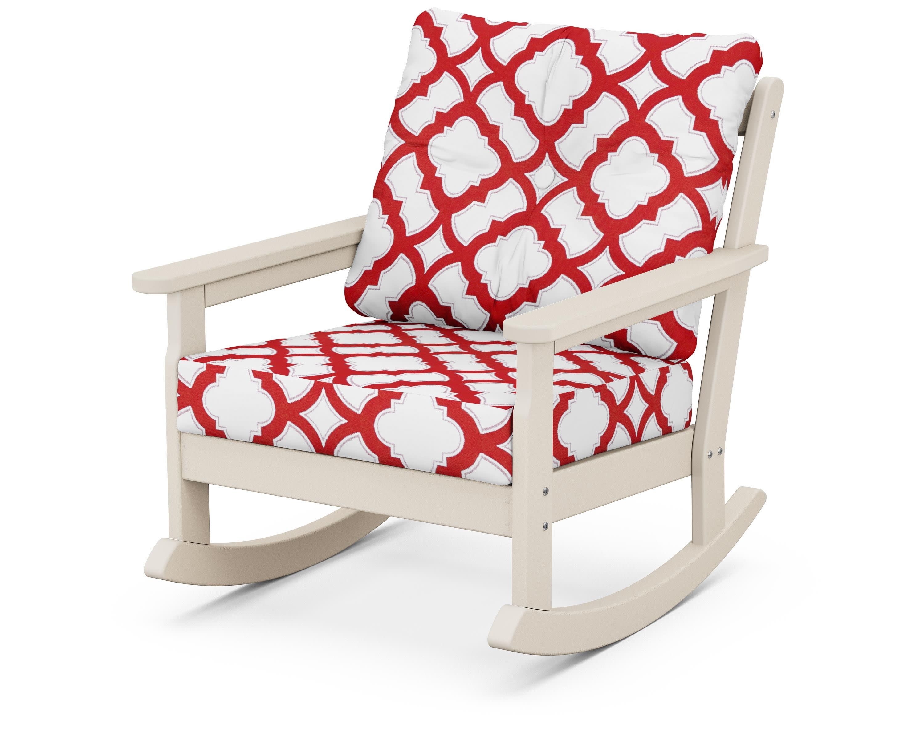 Vineyard Deep Seating Rocking Chair in Sand / Trellis Crimson