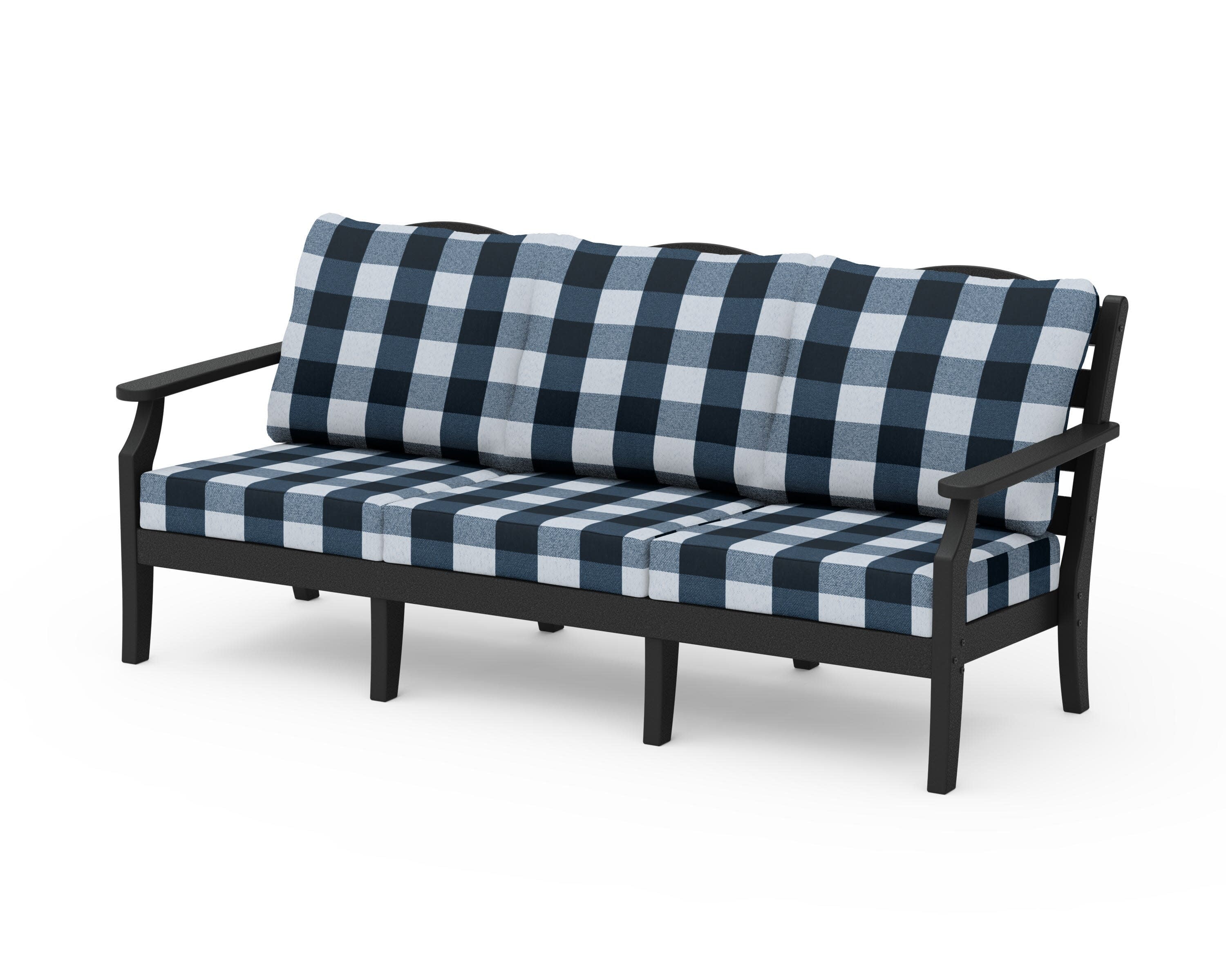 Savannah Deep Seating Sofa in Black / Buffalo Plaid Marine Indigo