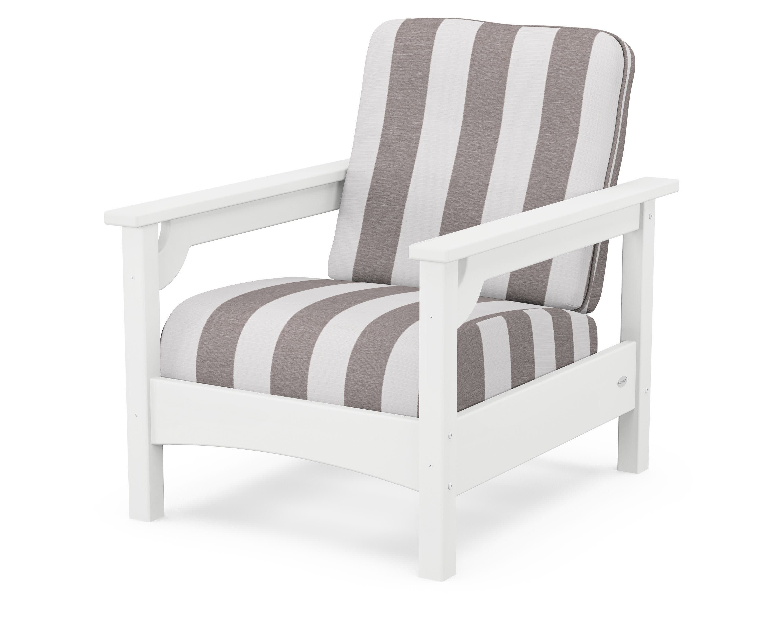Club Chair in White / Cabana Stripe Grey Mist