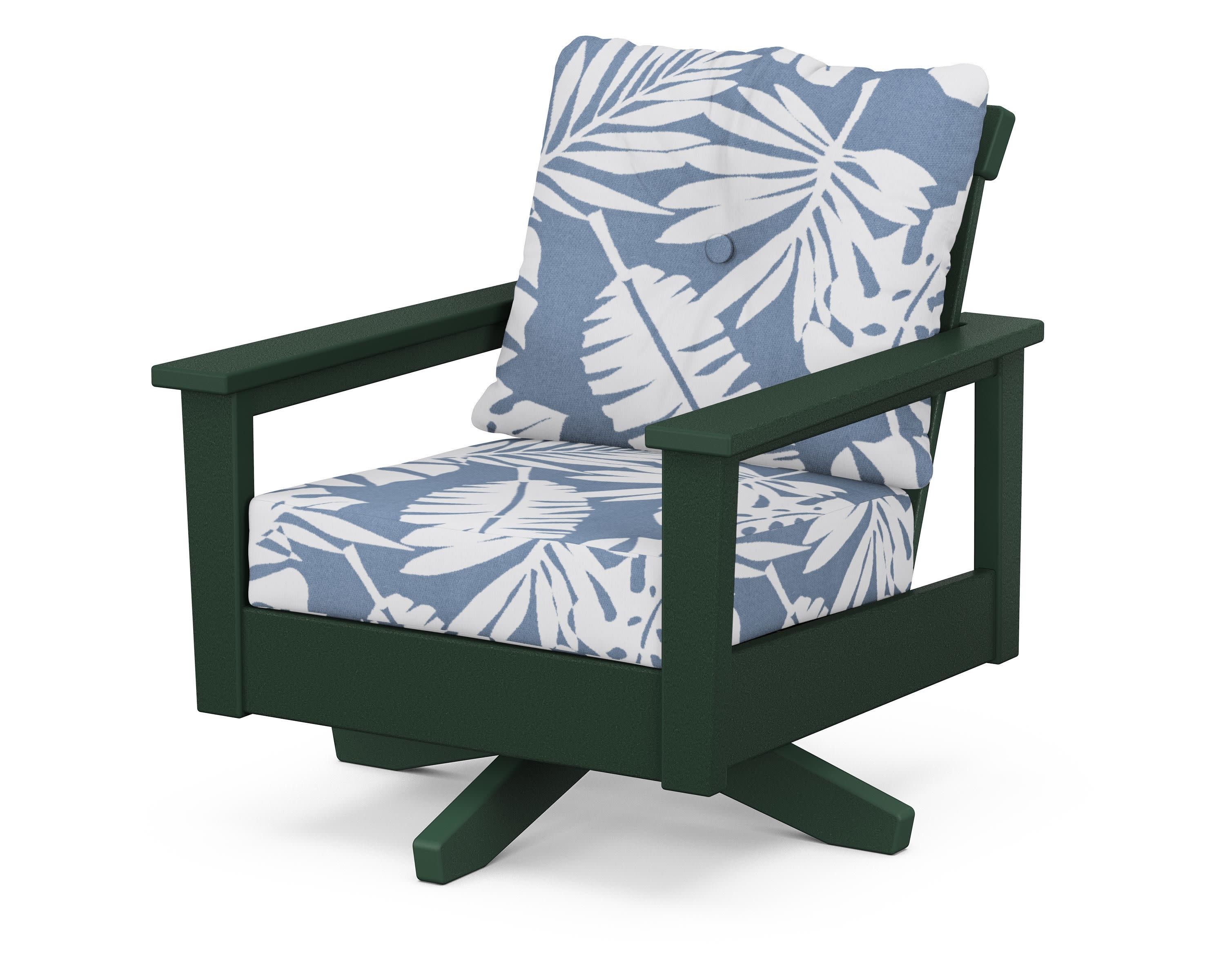 Prescott Deep Seating Swivel Chair in Green / Leaf Sky Blue