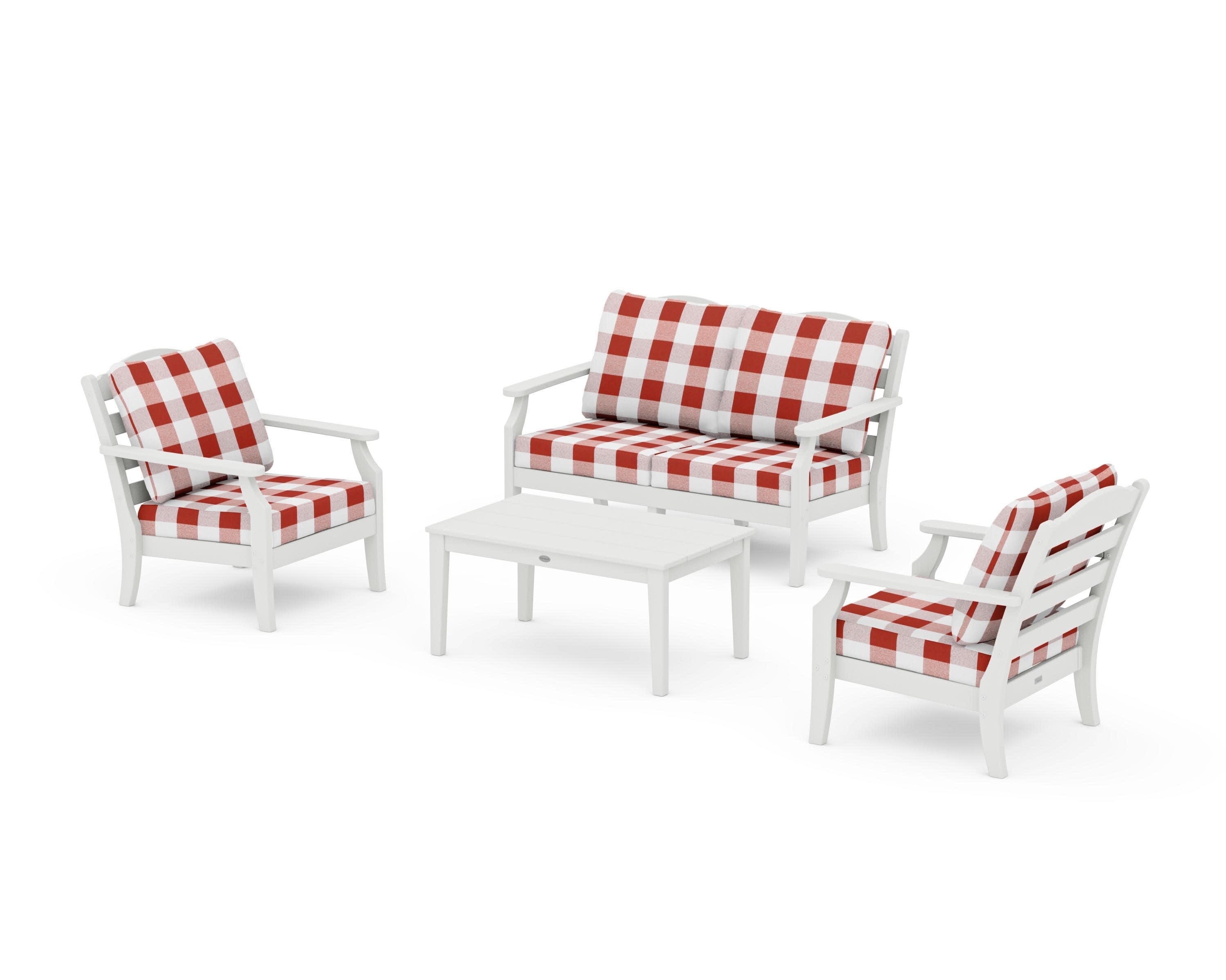 Savannah 4-Piece Deep Seating Set with Loveseat in Vintage White / Buffalo Plaid Crimson
