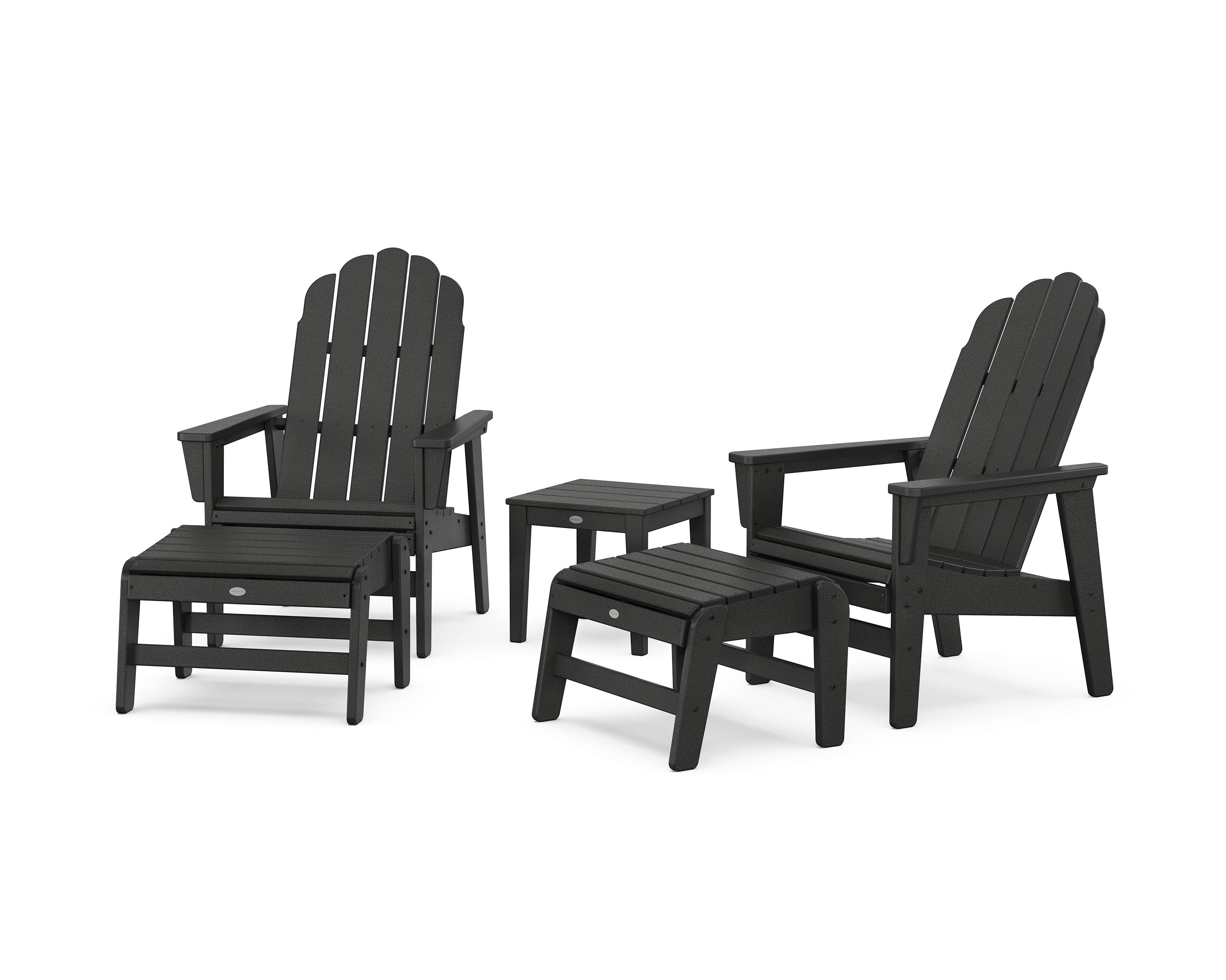 5-Piece Vineyard Grand Upright Adirondack Set with Ottomans and Side Table in Black