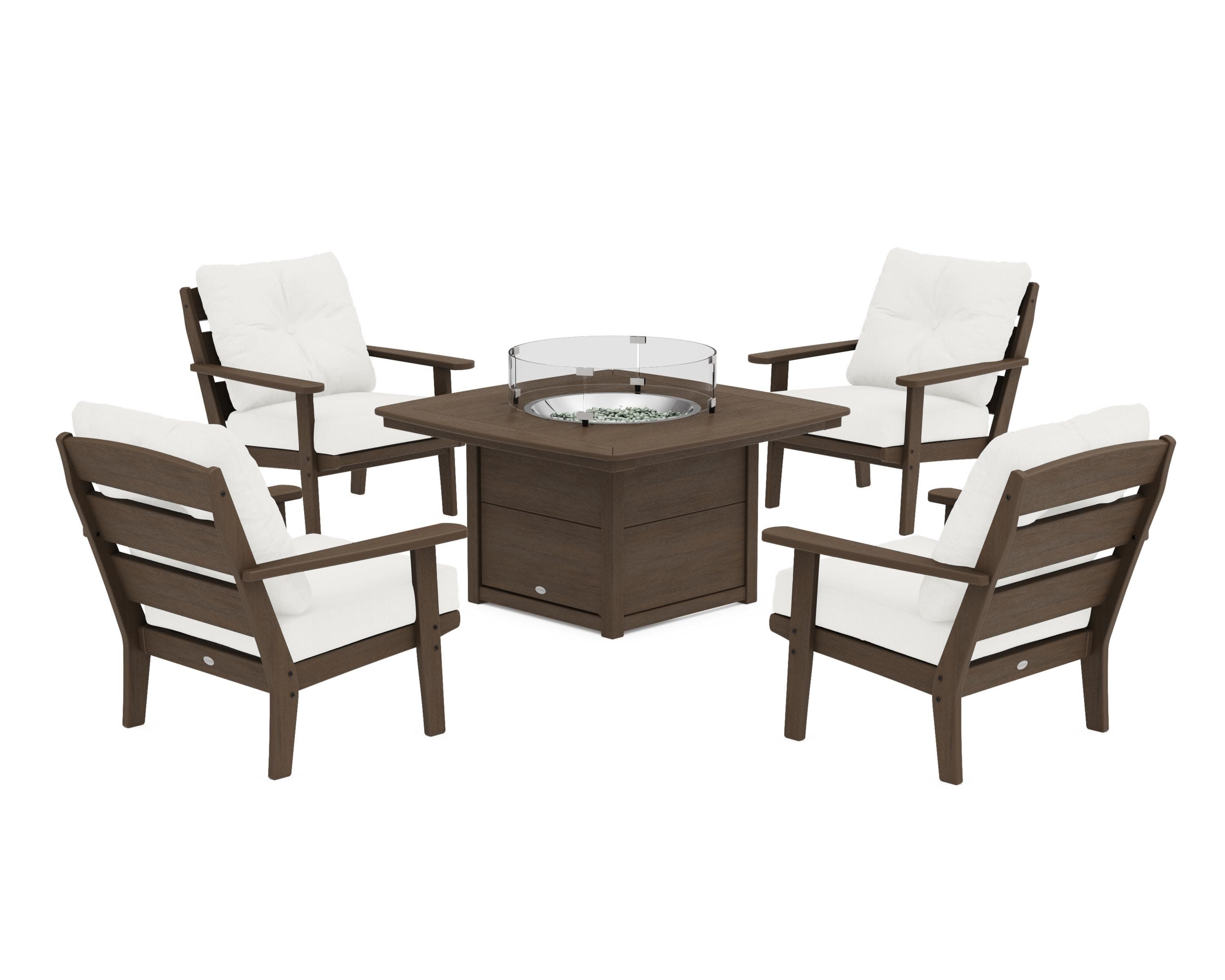 Lakeside 5-Piece Deep Seating Set with Nautical Fire Pit Table in Kona / Natural Linen