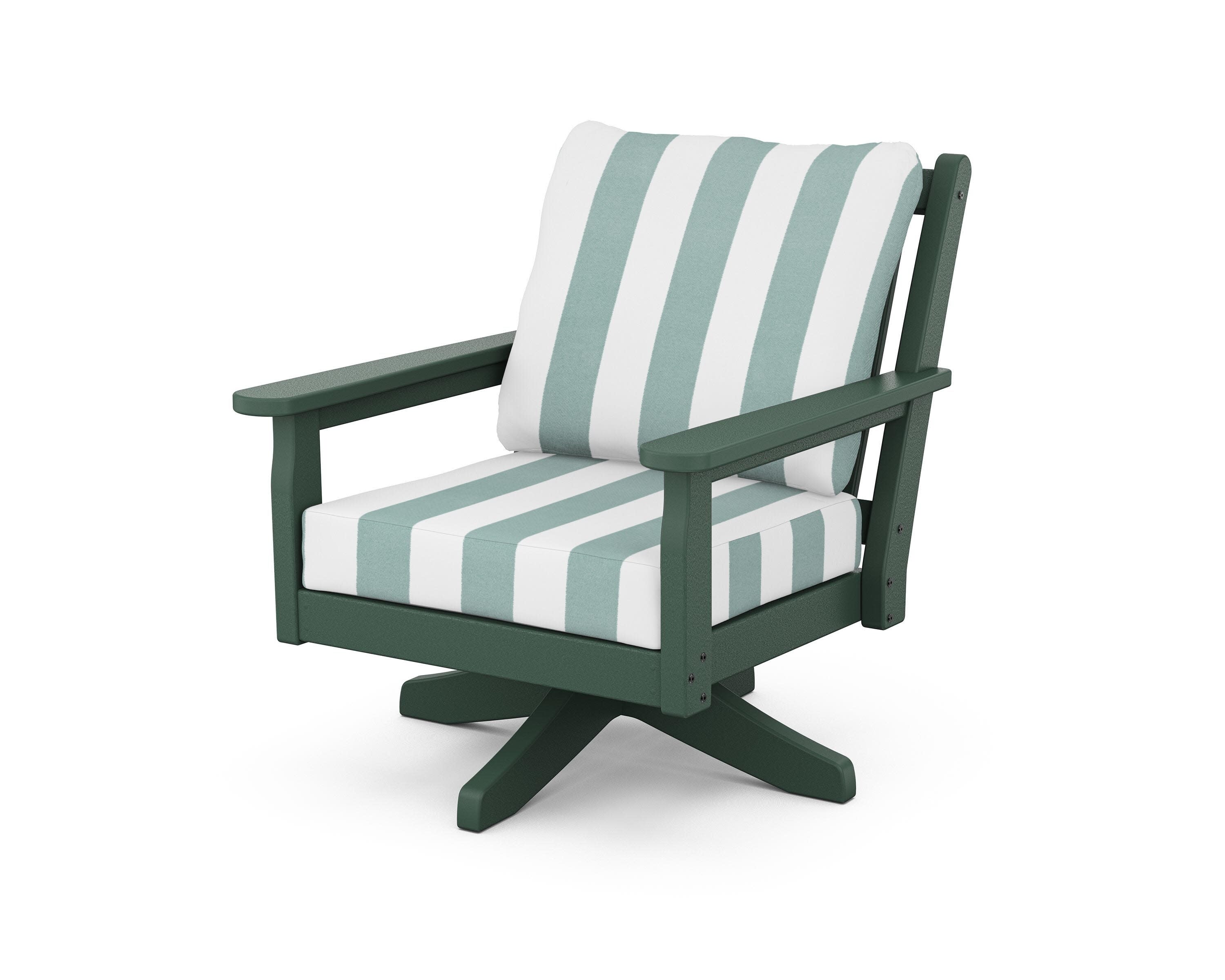 Chippendale Deep Seating Swivel Chair in Green / Cabana Stripe Glacier Spa