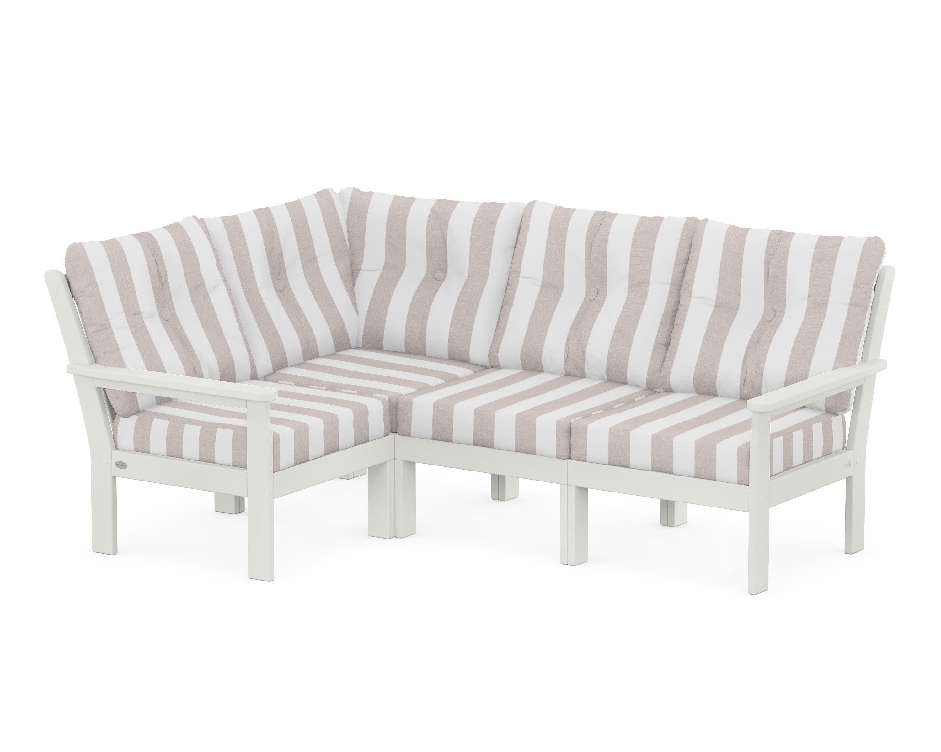 Vineyard 4-Piece Sectional in Vintage White / Cabana Stripe Dune Burlap
