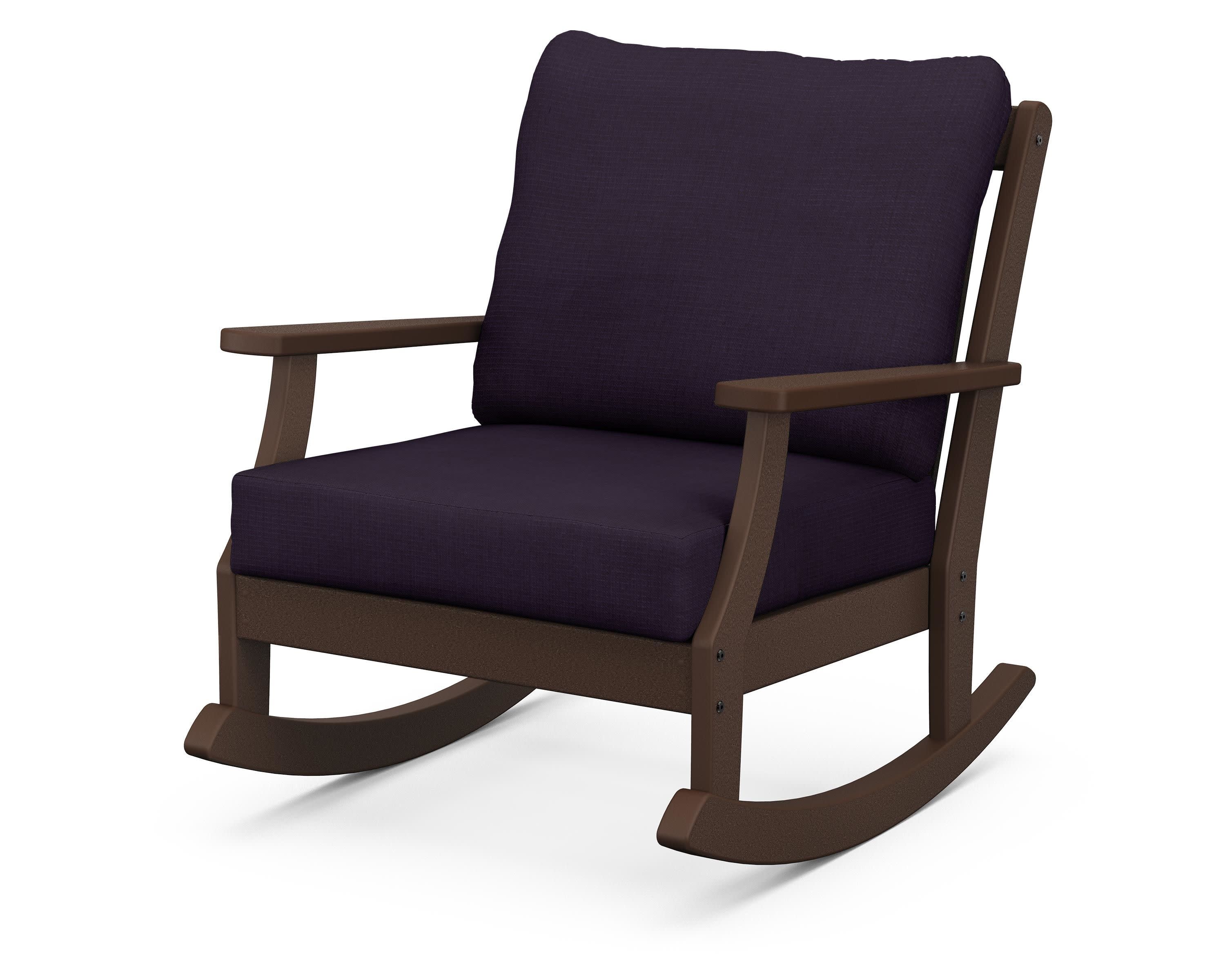 Braxton Deep Seating Rocking Chair in Mahogany / Navy Linen