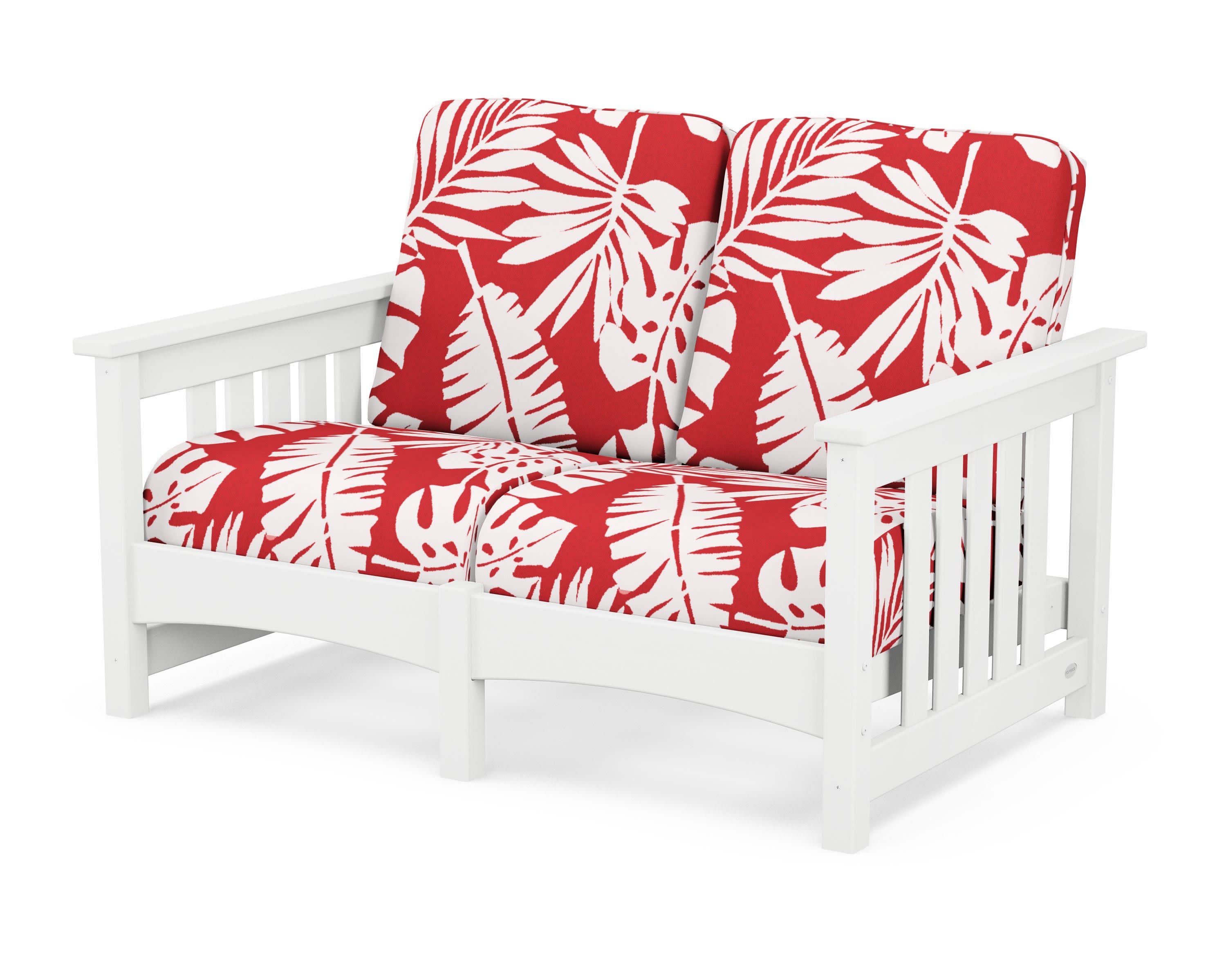 Club Mission Loveseat in White / Leaf Crimson