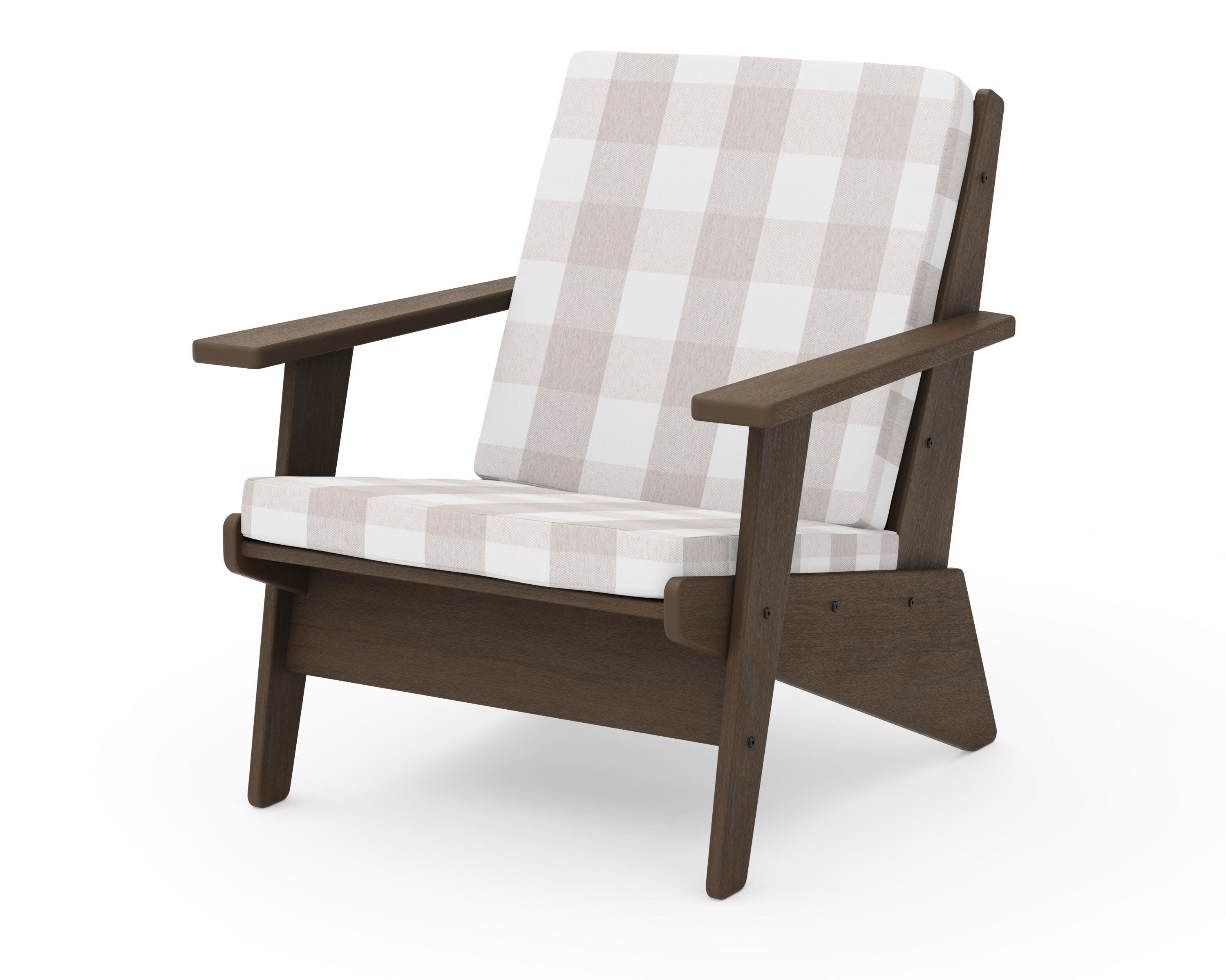 Riviera Modern Lounge Chair in Kona / Buffalo Plaid Dune Burlap