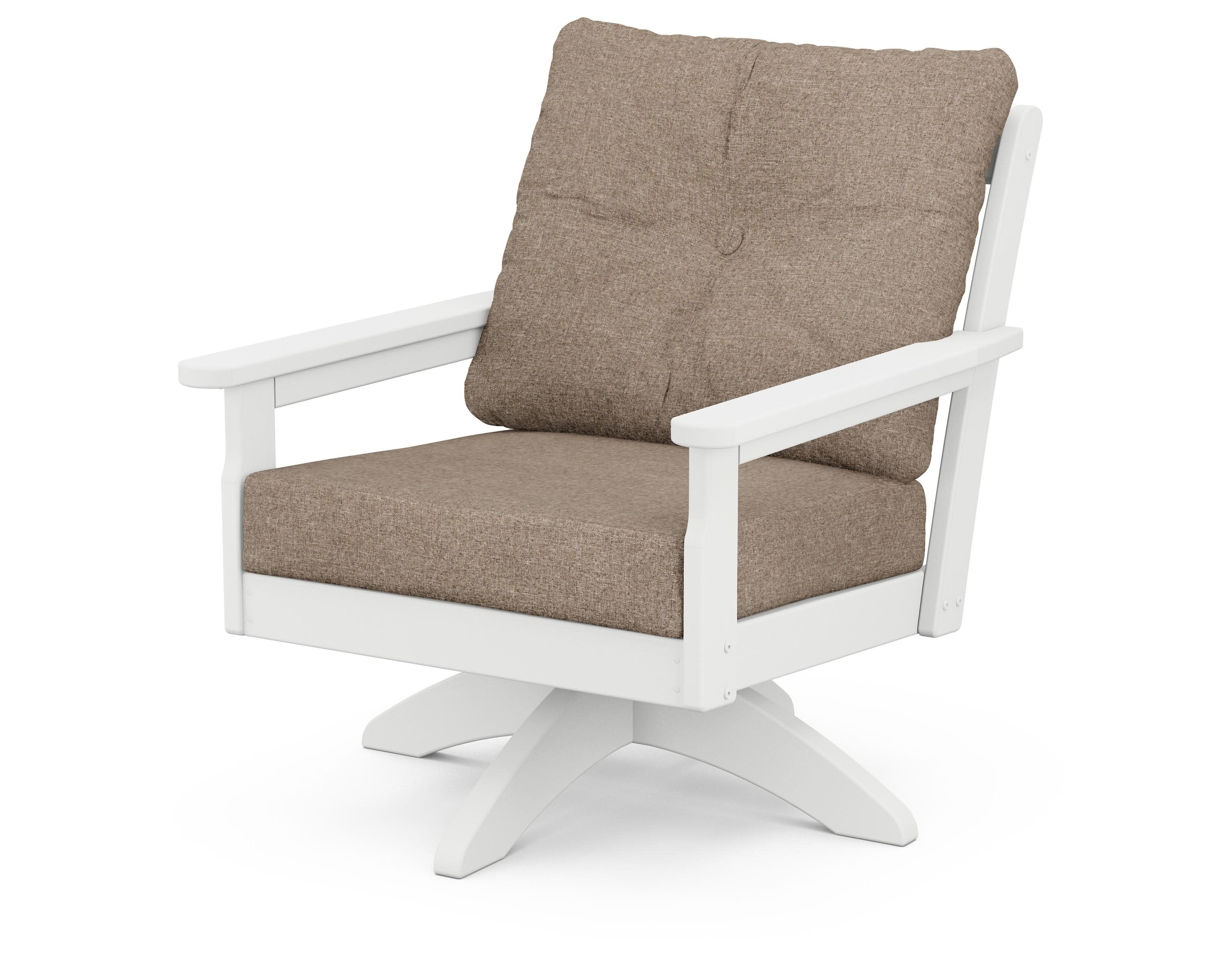 Vineyard Deep Seating Swivel Chair in White / Spiced Burlap