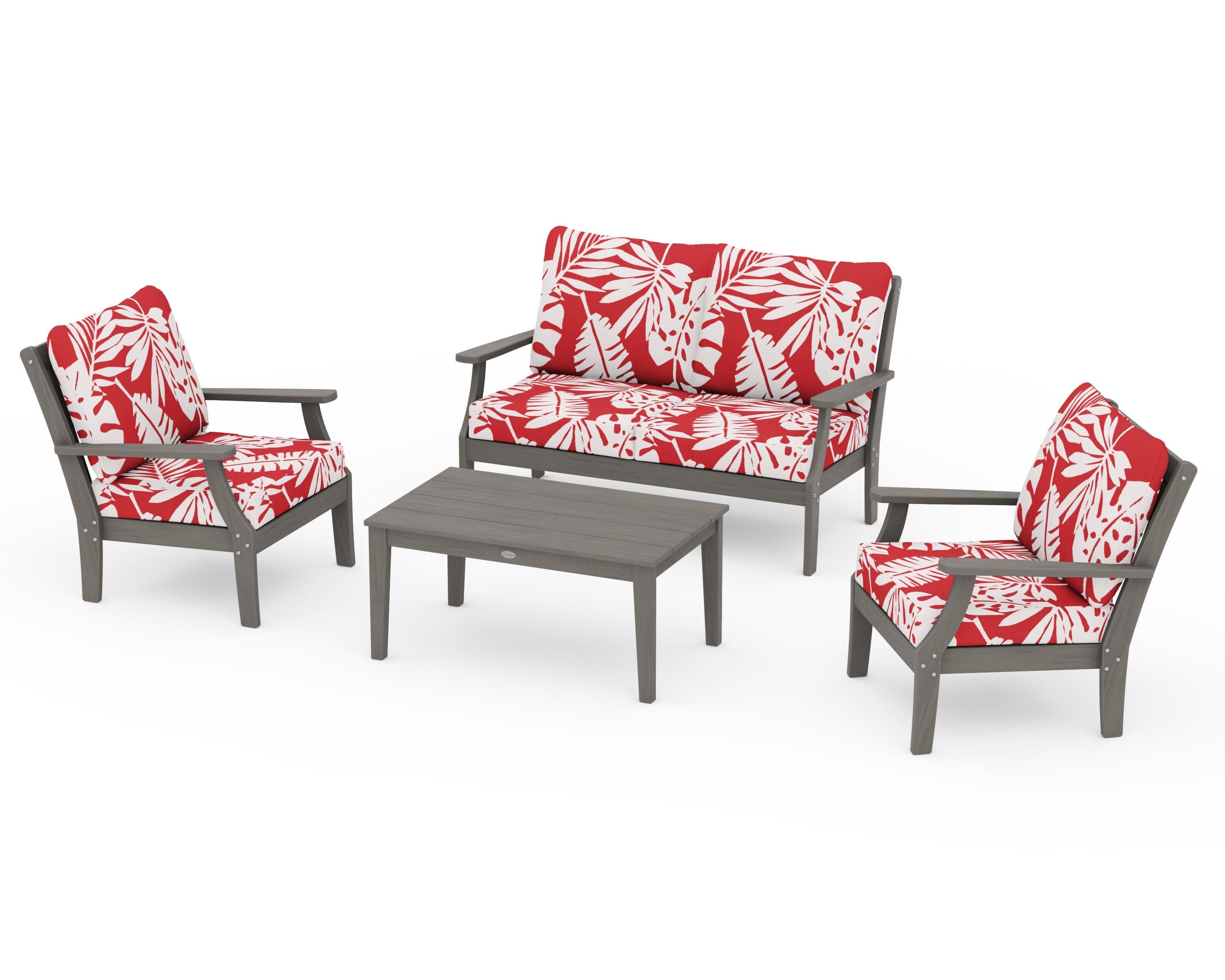Braxton 4-Piece Deep Seating Chair Set in Driftwood / Leaf Crimson