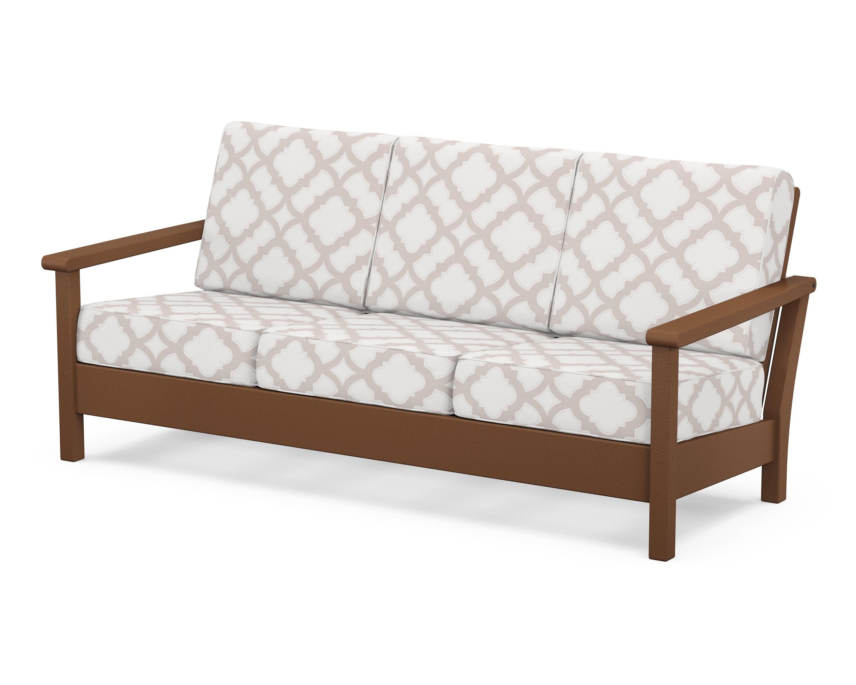 Harbour Deep Seating Sofa in Teak / Trellis Dune Burlap